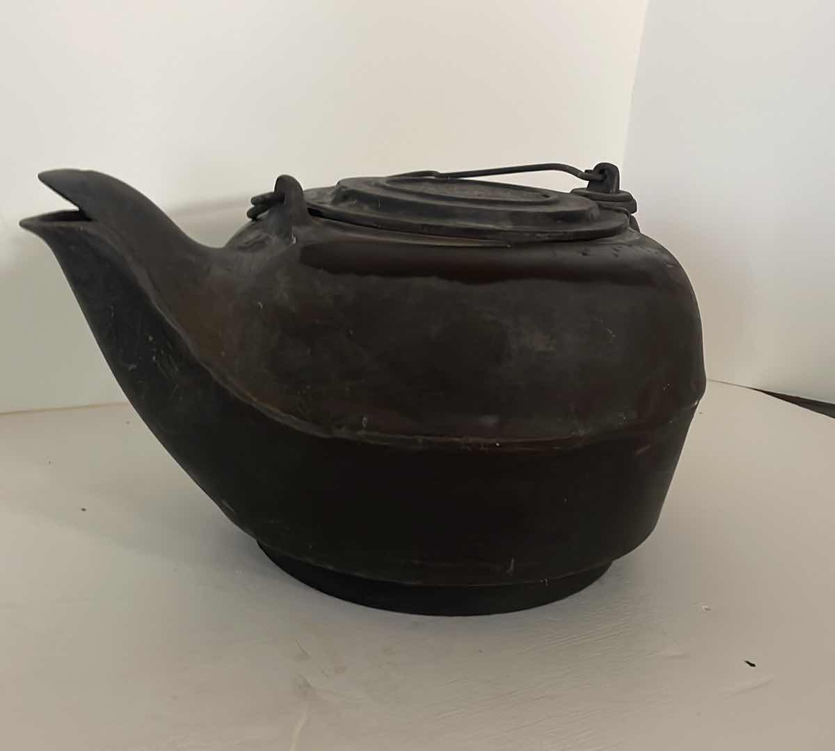 Photo 2 of ANTIQUE CAST IRON TEA KETTLE 10”