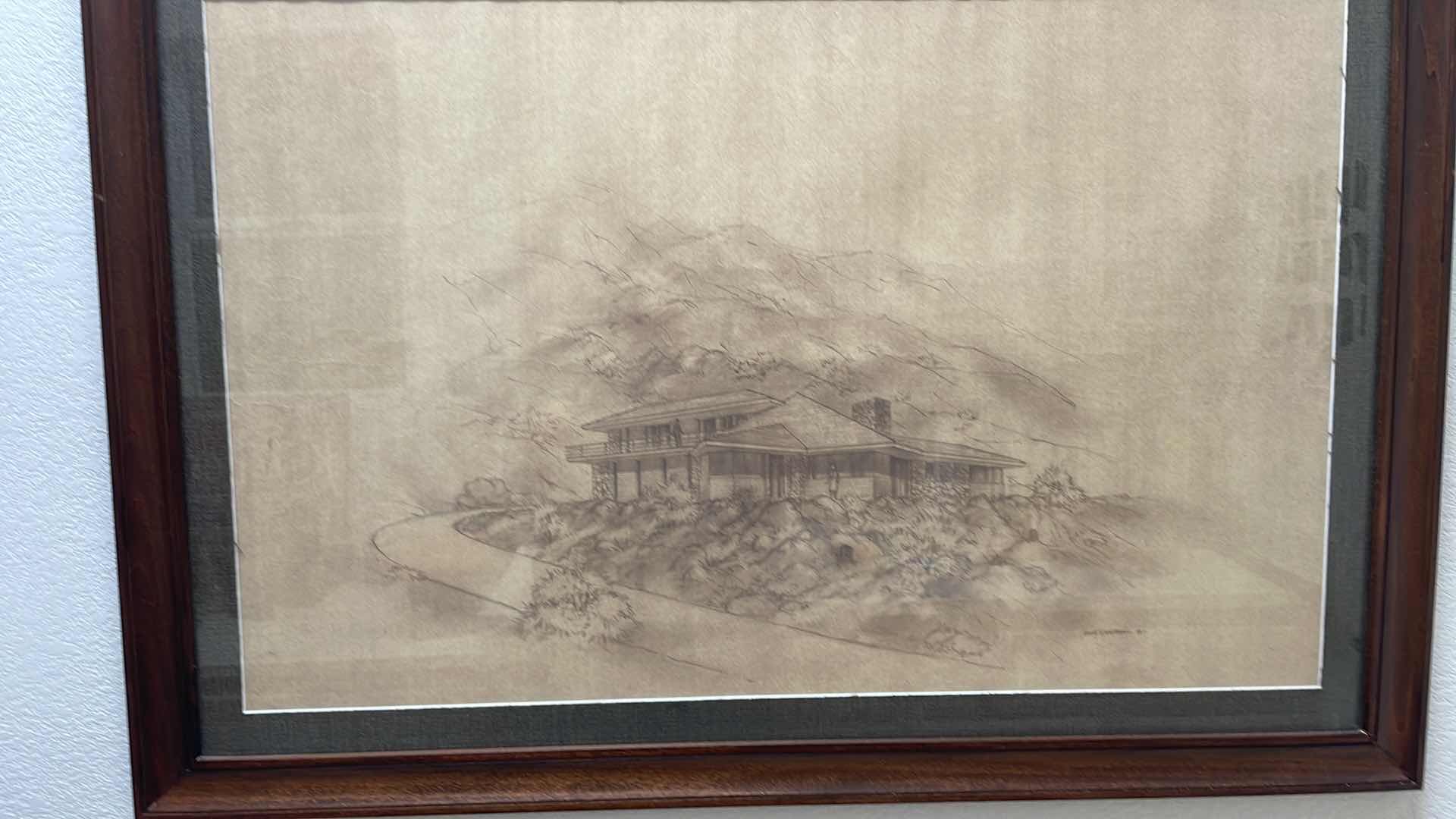 Photo 2 of FRAMED SIGNED DAVE CAMPBELL DRAWING ASIAN ARCHITECTURE ARTWORK 39”x28”