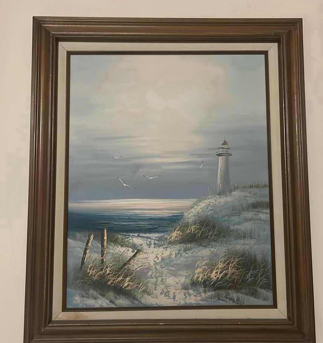 Photo 1 of FRAMED OIL ON CANVAS BEACH SCENE SIGNED ARTWORK 22”x26”