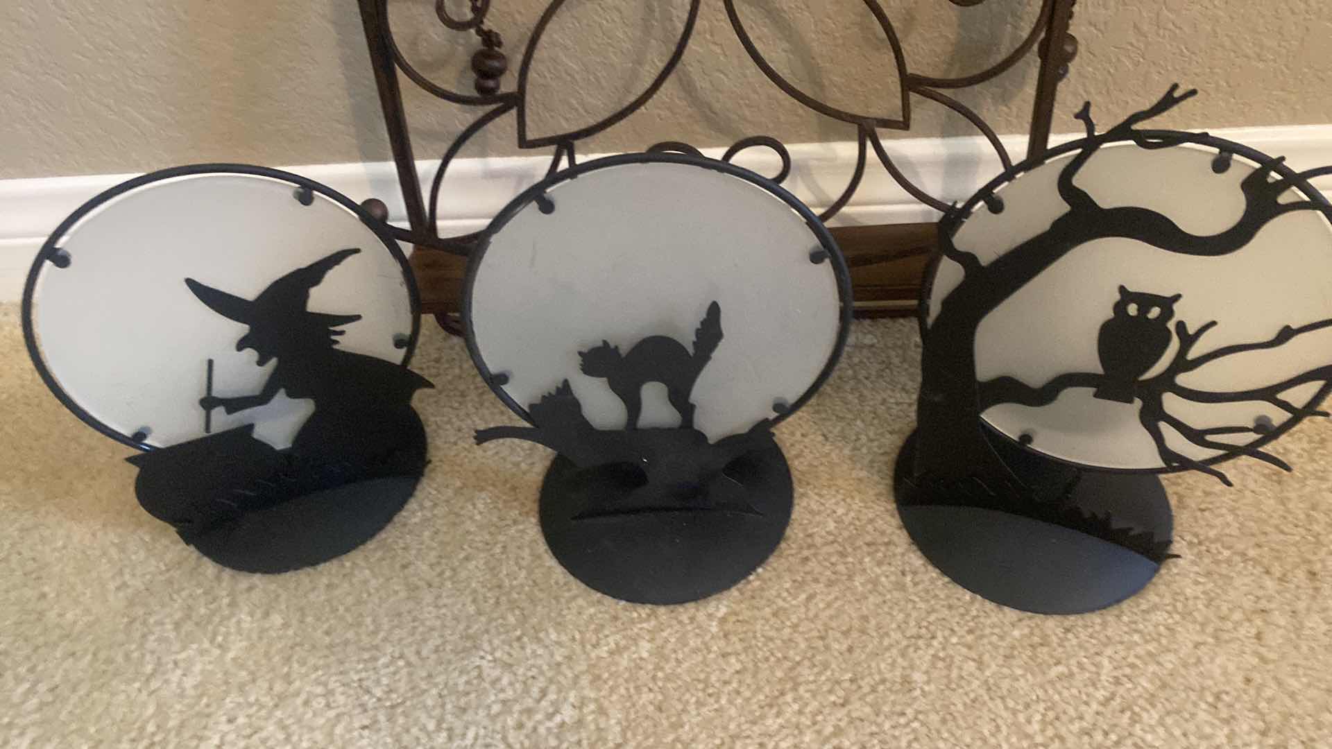 Photo 1 of IRON WALL PLAQUE 13” x 15 & 3 HALLOWEEN VOTIVE HOLDERS