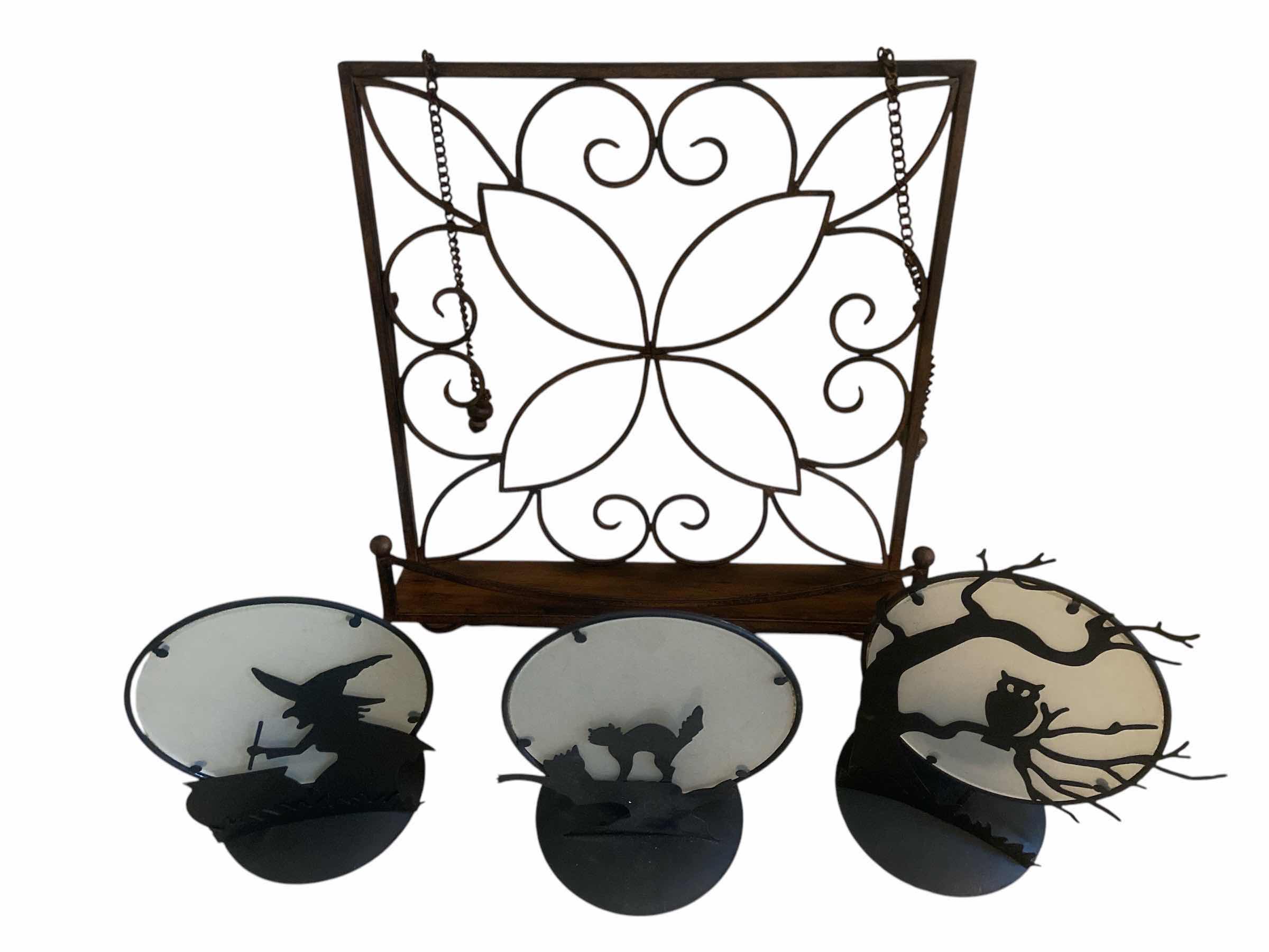 Photo 1 of IRON WALL PLAQUE 13” x 15 & 3 HALLOWEEN VOTIVE HOLDERS