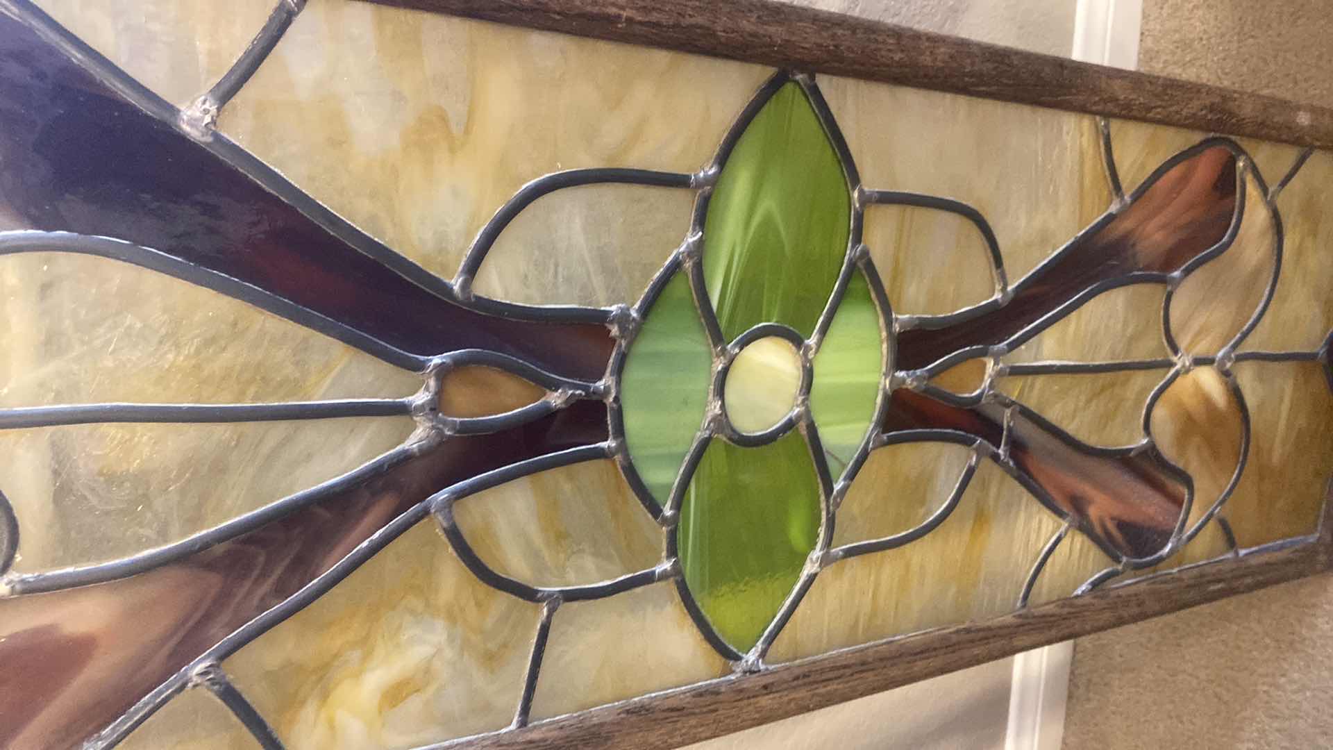 Photo 1 of WOOD FRAMED STAINED GLASS ARTWORK 13” x 44”