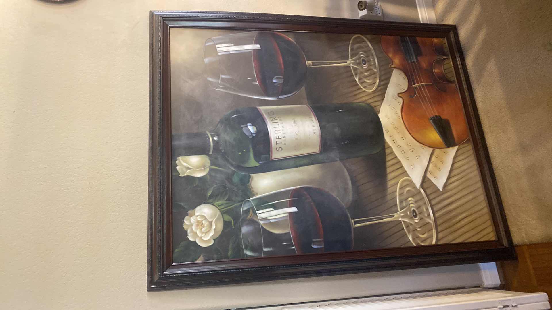 Photo 1 of RESIN FRAMED PRINT ON CANVAS WINE & VIOLIN ARTWORK 42“ x 54“