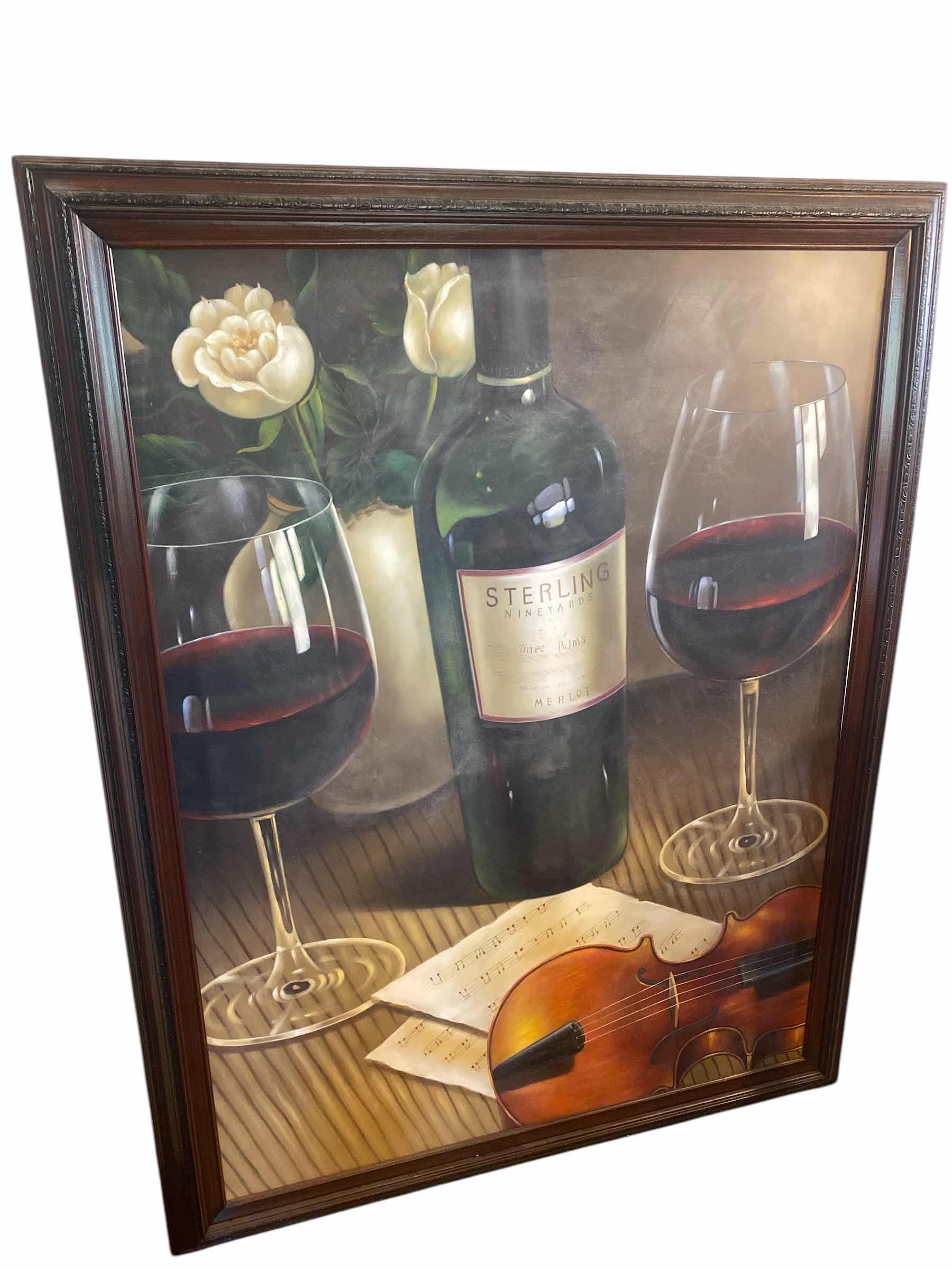Photo 1 of RESIN FRAMED PRINT ON CANVAS WINE & VIOLIN ARTWORK 42“ x 54“