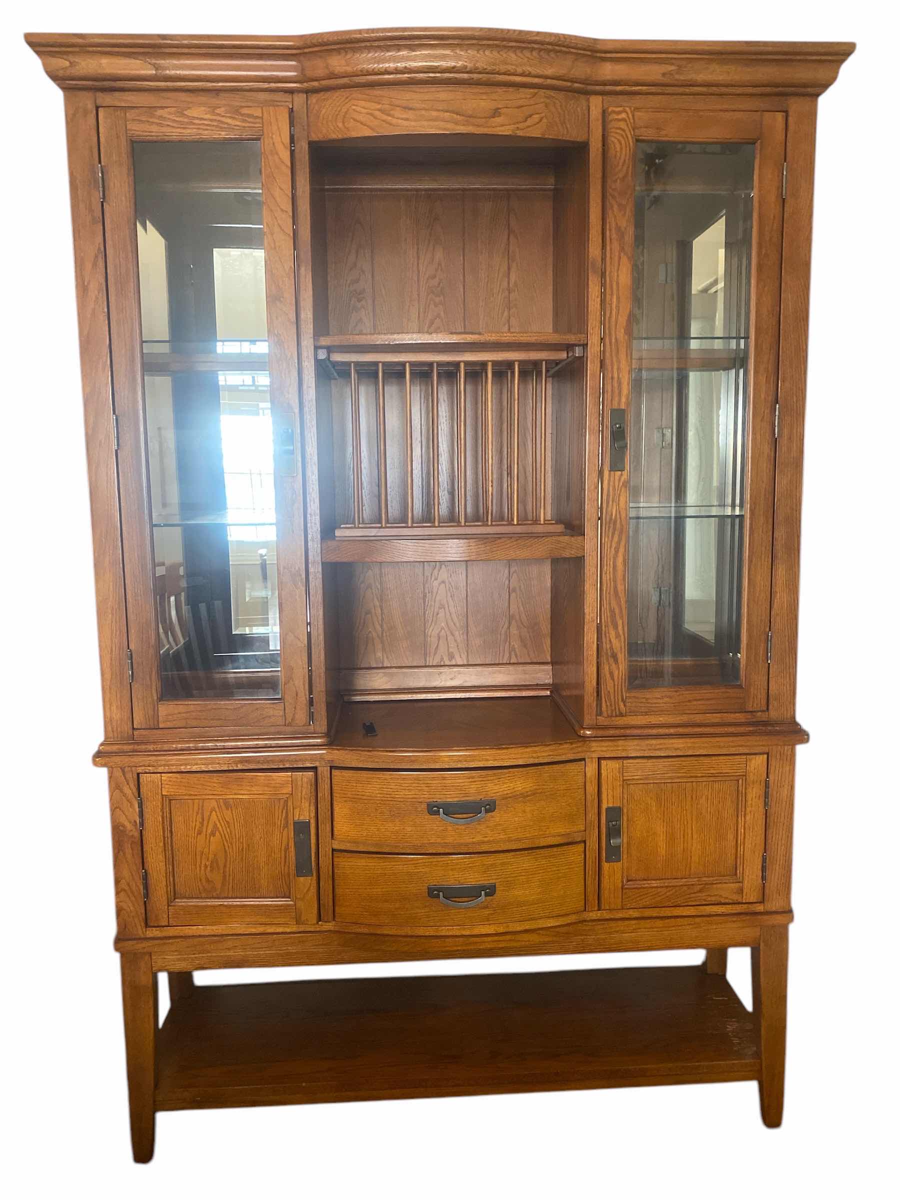 Photo 1 of OAK SIDEBOARD WITH BEVELED GLASS DOORS & SHELF ON BOTTOM 56“ x 18“ H84”