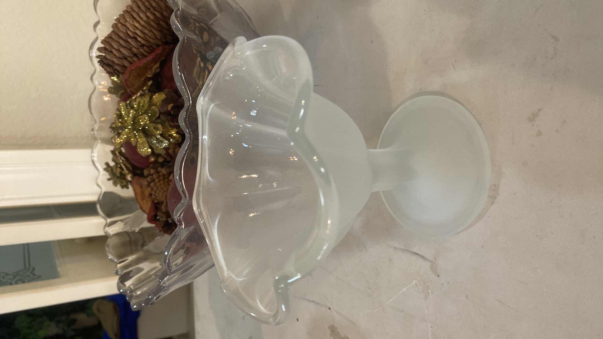 Photo 1 of GLASS BOWL 12” WITH POTPOURRI & 4 FROSTED GLASS DESSERT GLASSES