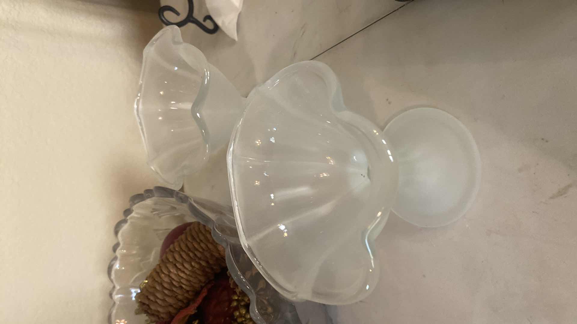 Photo 1 of GLASS BOWL 12” WITH POTPOURRI & 4 FROSTED GLASS DESSERT GLASSES