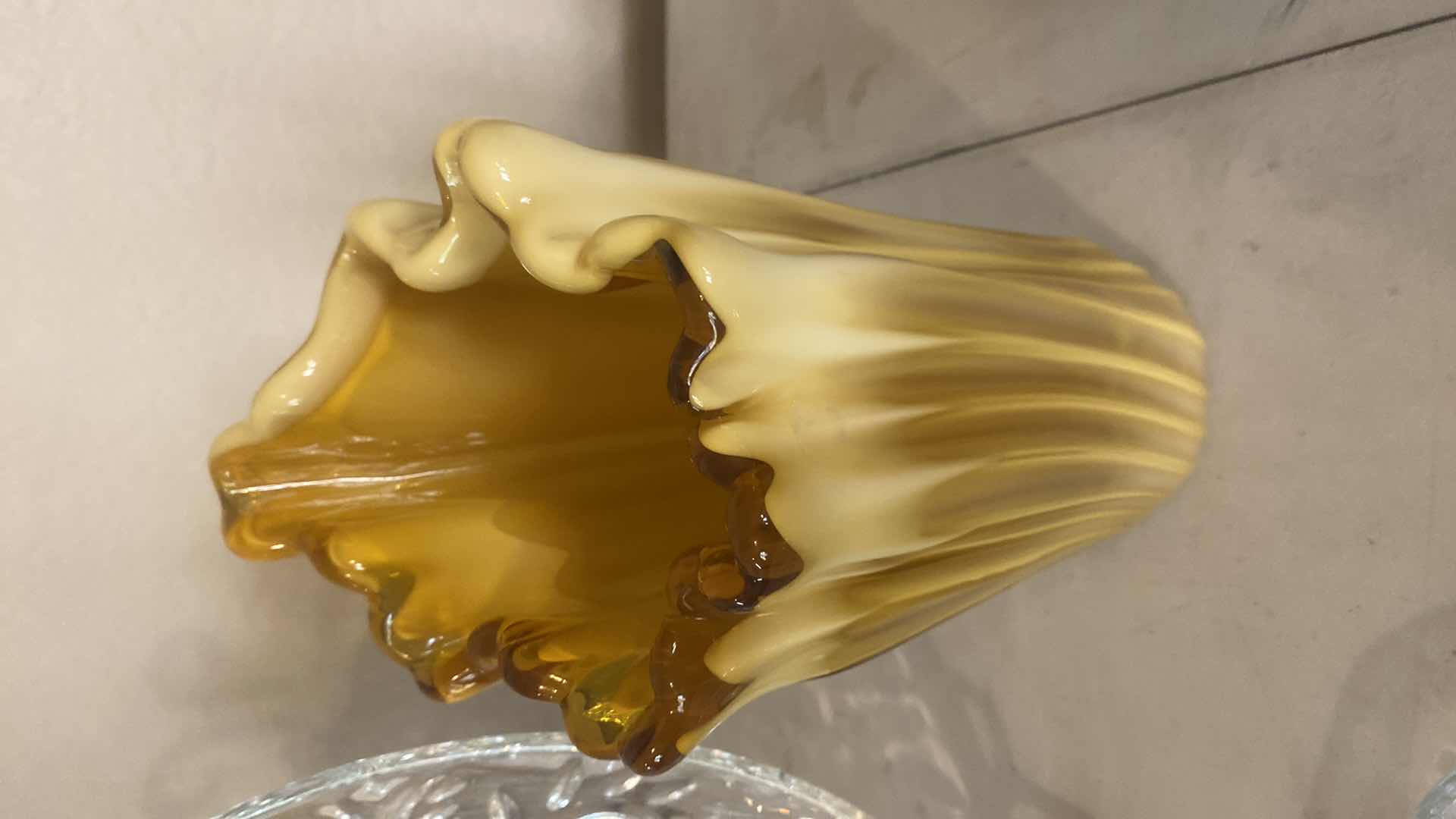 Photo 1 of GLASS SERVE WARE & RUFFLED VASE H8”