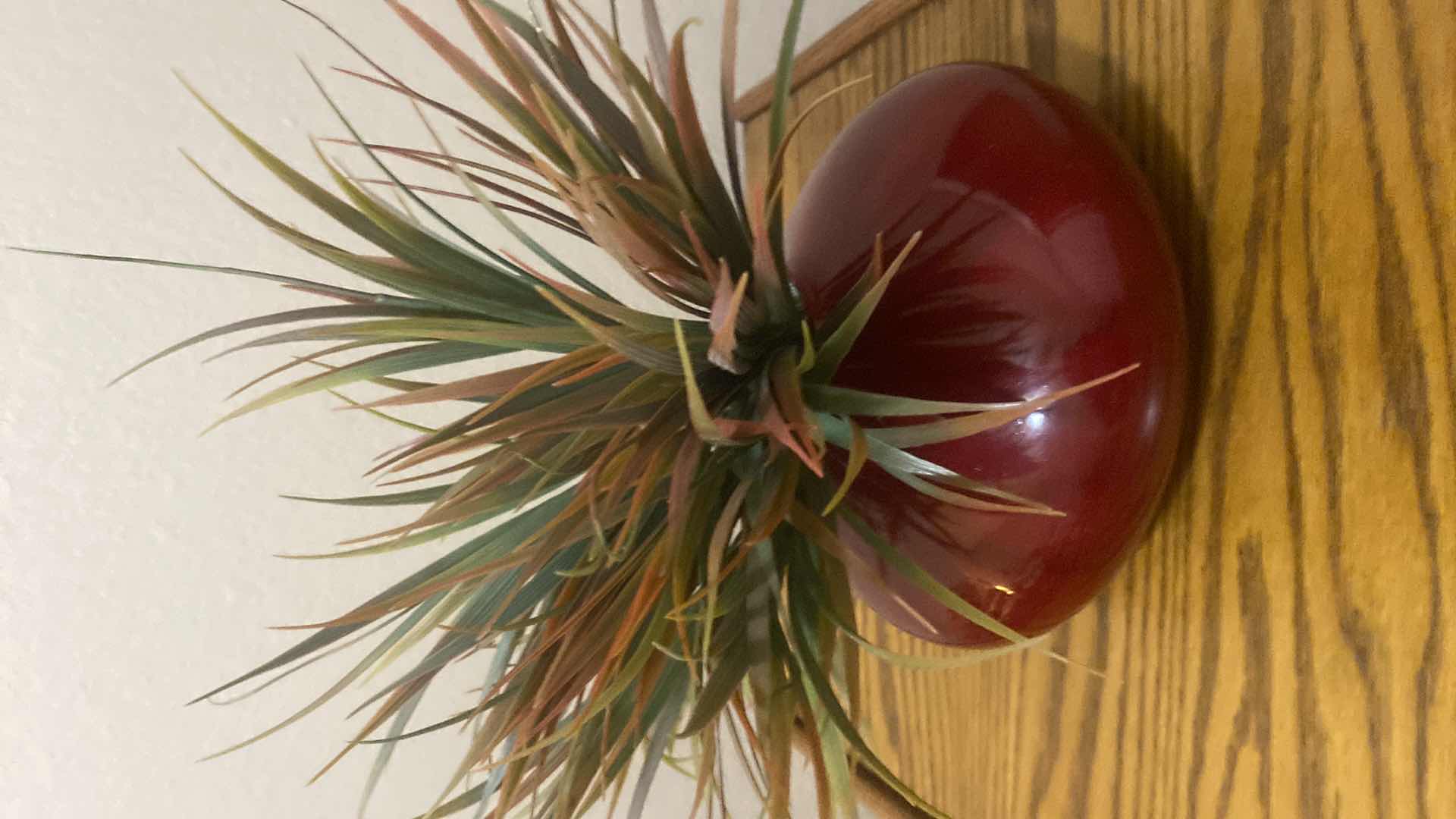 Photo 1 of RED CERAMIC VASE WITH FAUX PLANT OVERALL 9” x 14”