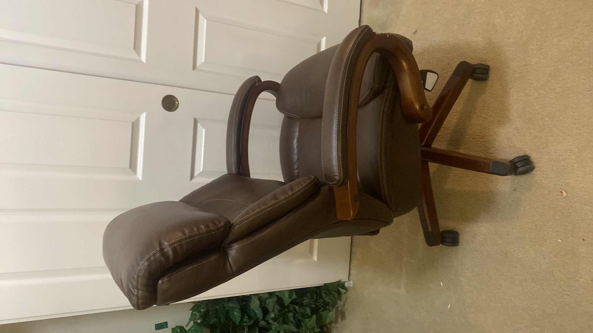 Photo 1 of LAZYBOY LIVING STYLE DARK BROWN EXECUTIVE ROLLING DESK CHAIR WITH WOOD TRIM & LEGS