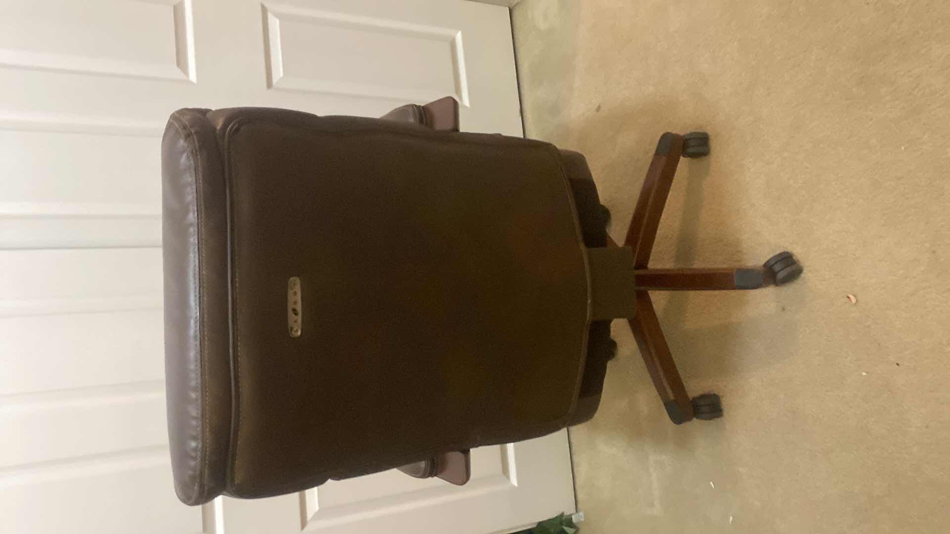 Photo 1 of LAZYBOY LIVING STYLE DARK BROWN EXECUTIVE ROLLING DESK CHAIR WITH WOOD TRIM & LEGS
