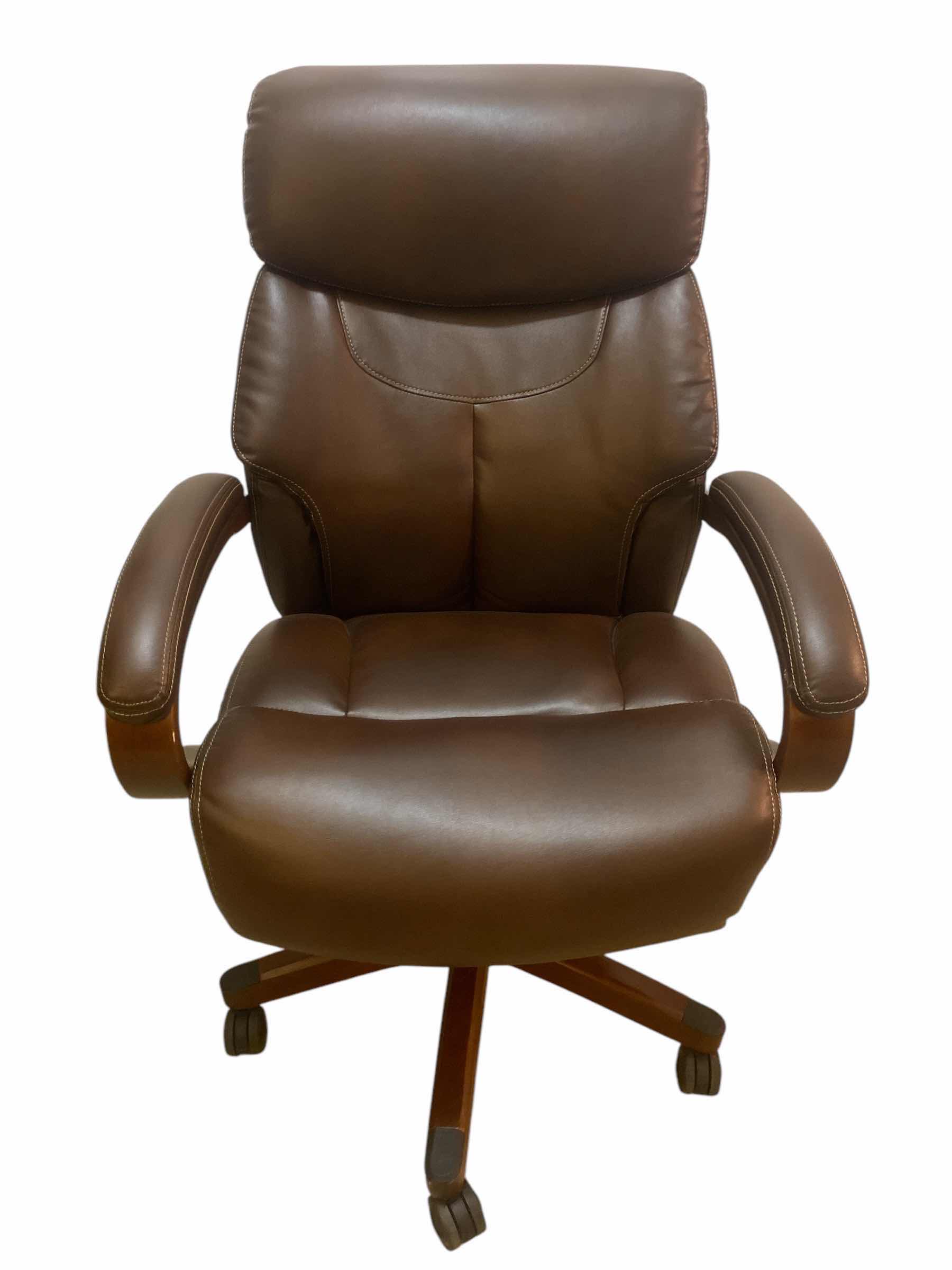 Photo 1 of LAZYBOY LIVING STYLE DARK BROWN EXECUTIVE ROLLING DESK CHAIR WITH WOOD TRIM & LEGS