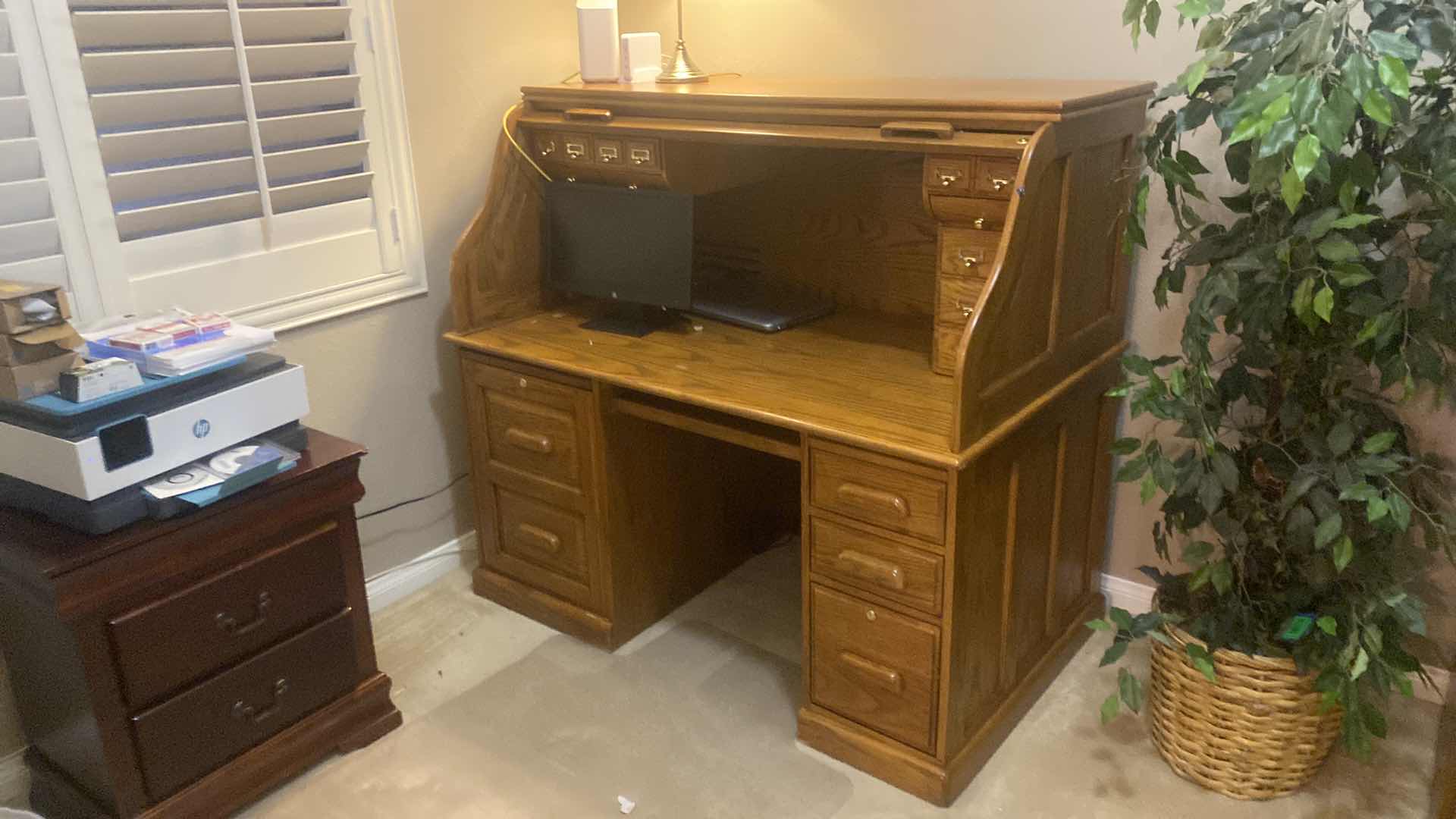Photo 1 of OAK ROLL TOP DESK 57” x 35” H53” (DESK ONLY COMPUTERS NOT FOR SALE)