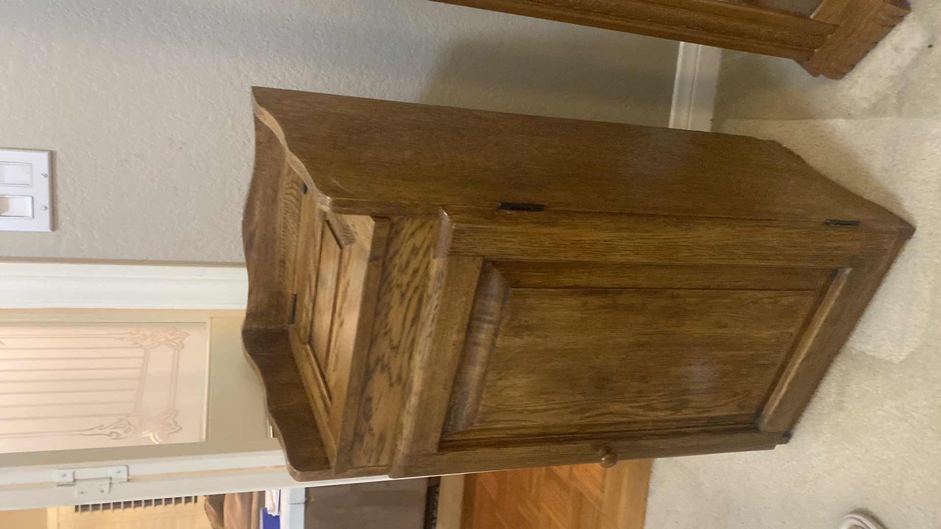 Photo 1 of OAK WASTE RECEPTACLE WITH INTERIOR TRASH CAN 16” x 13” H33”