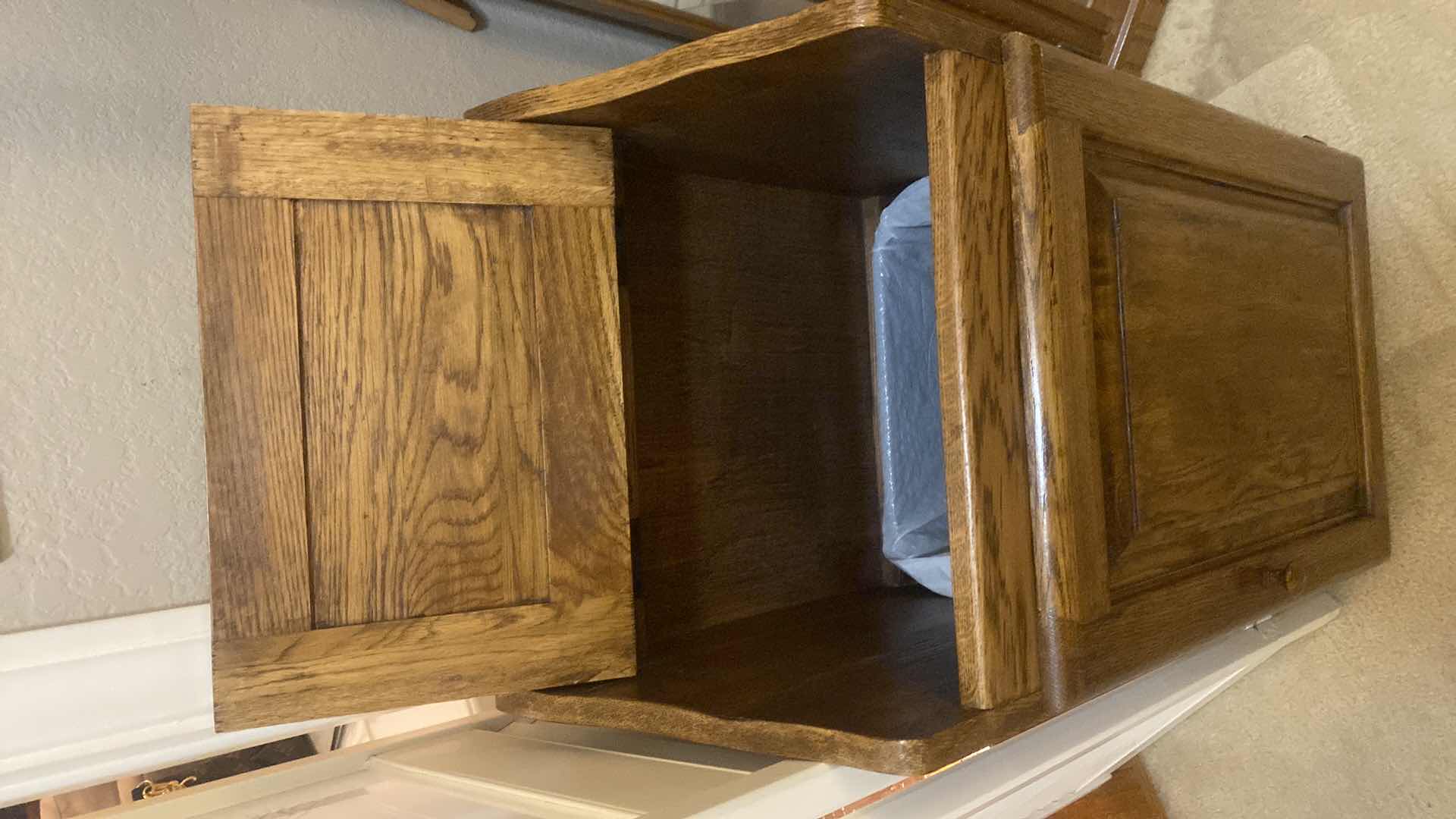 Photo 1 of OAK WASTE RECEPTACLE WITH INTERIOR TRASH CAN 16” x 13” H33”
