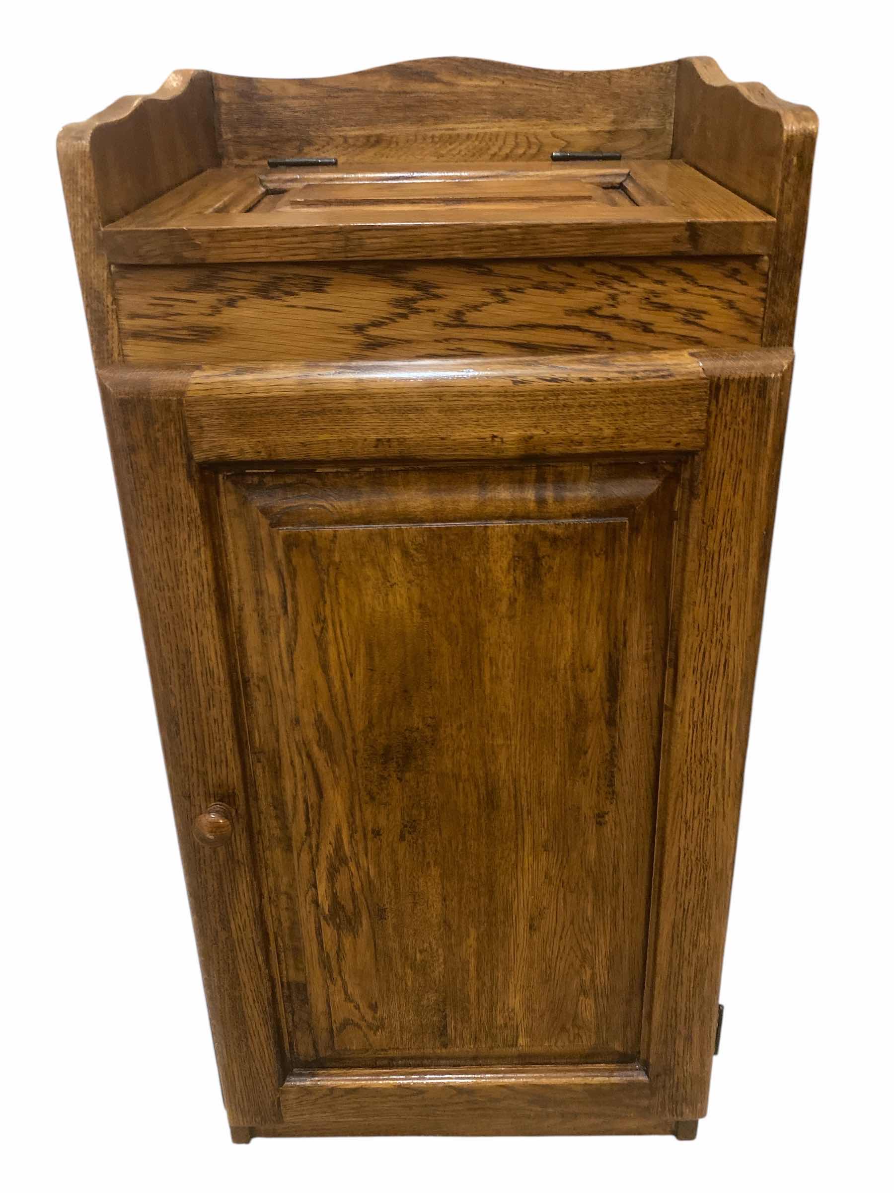 Photo 1 of OAK WASTE RECEPTACLE WITH INTERIOR TRASH CAN 16” x 13” H33”