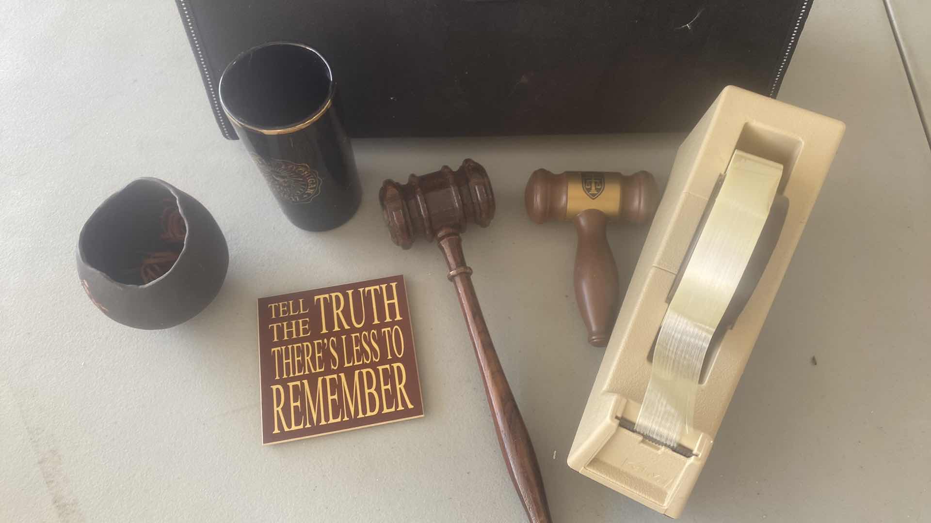 Photo 1 of OFFICE ITEMS - FOLDING FILE TAPE DISPENSER GAVEL