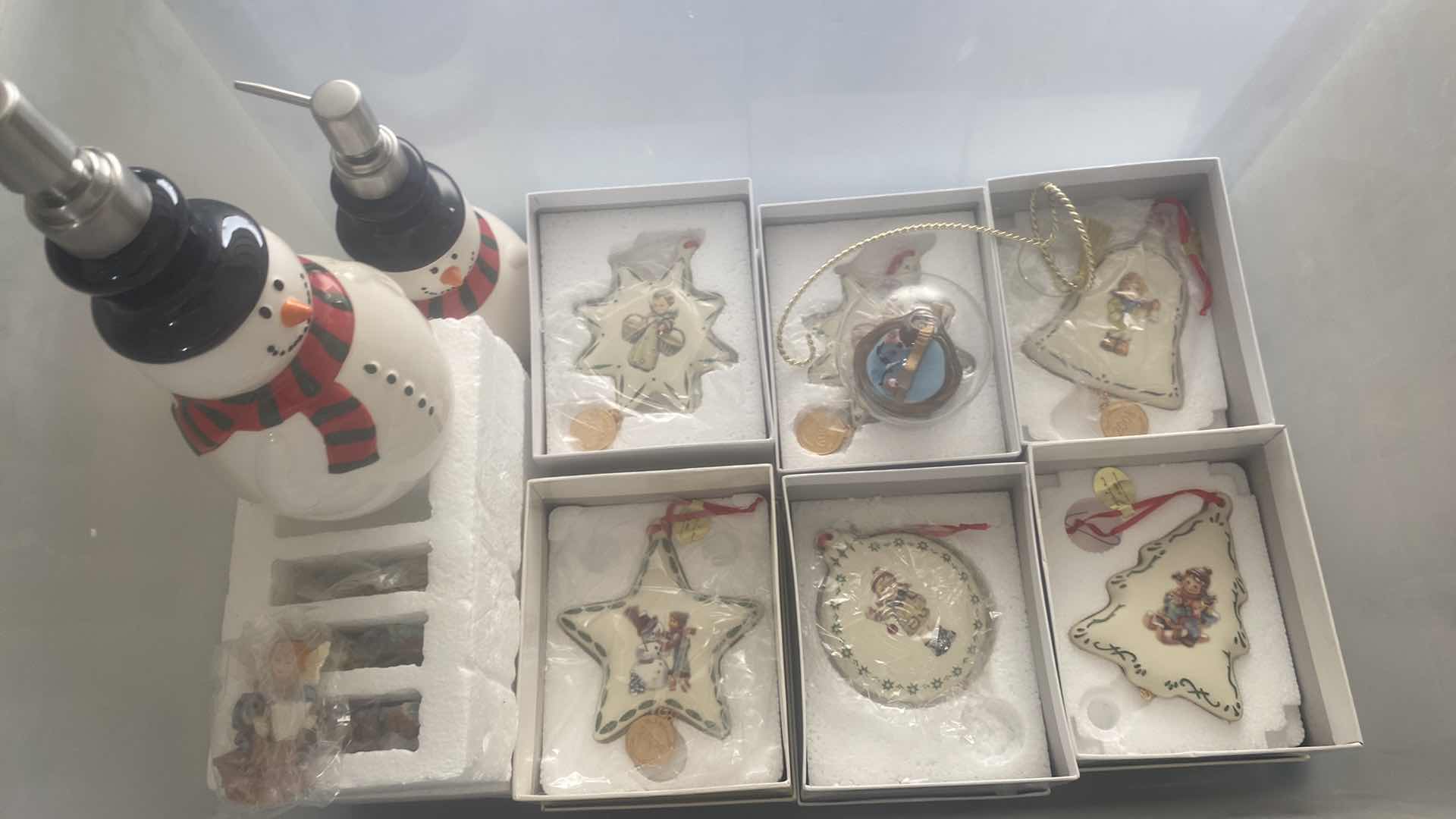 Photo 1 of TOTE WITH HUMMEL LENOX CHRISTMAS ORNAMENTS & MORE