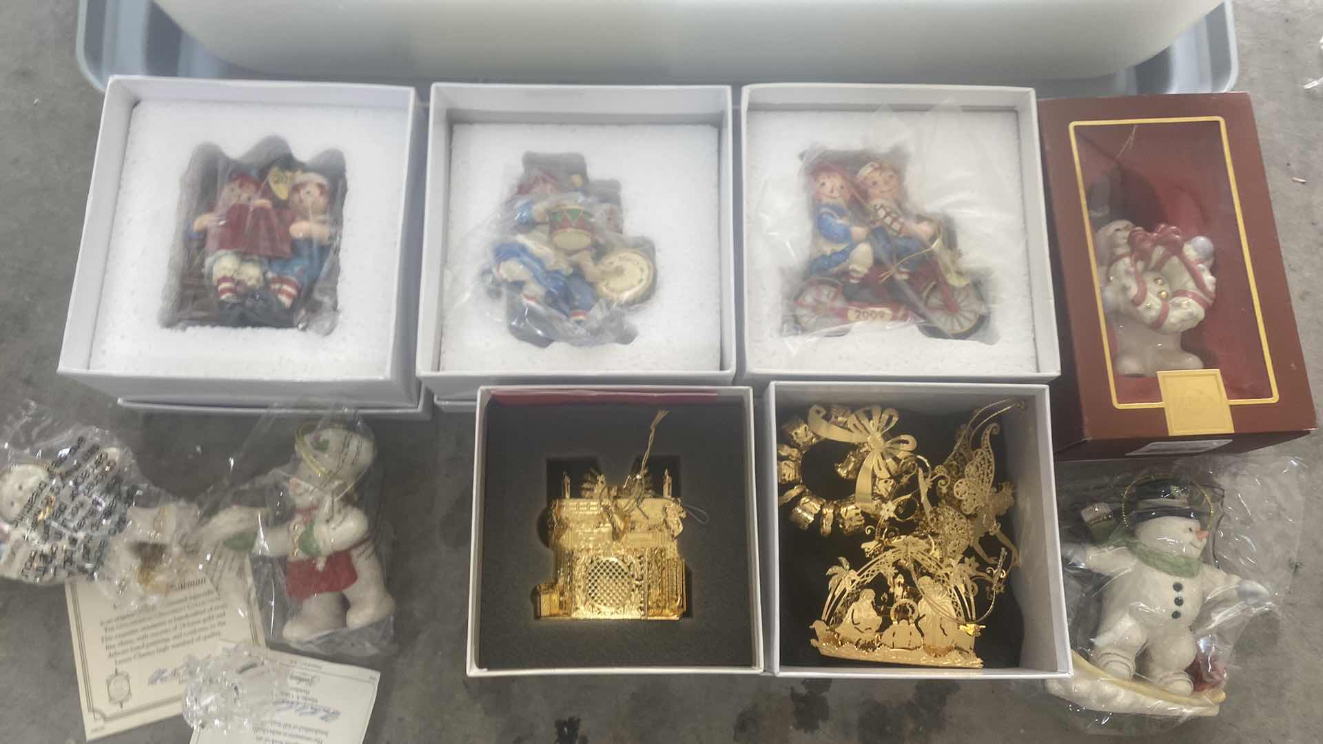 Photo 1 of TOTE WITH HUMMEL LENOX CHRISTMAS ORNAMENTS & MORE