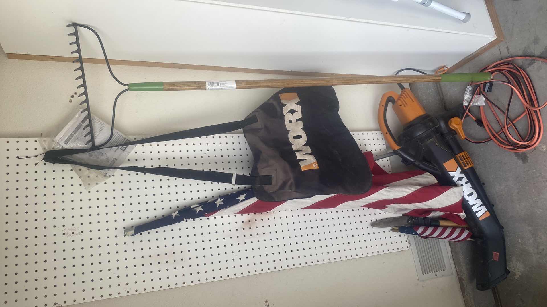 Photo 1 of WORX ELECTRIC BLOWER HEDGE TRIMMERS & RAKE FLAGS & EXTENSION CORD