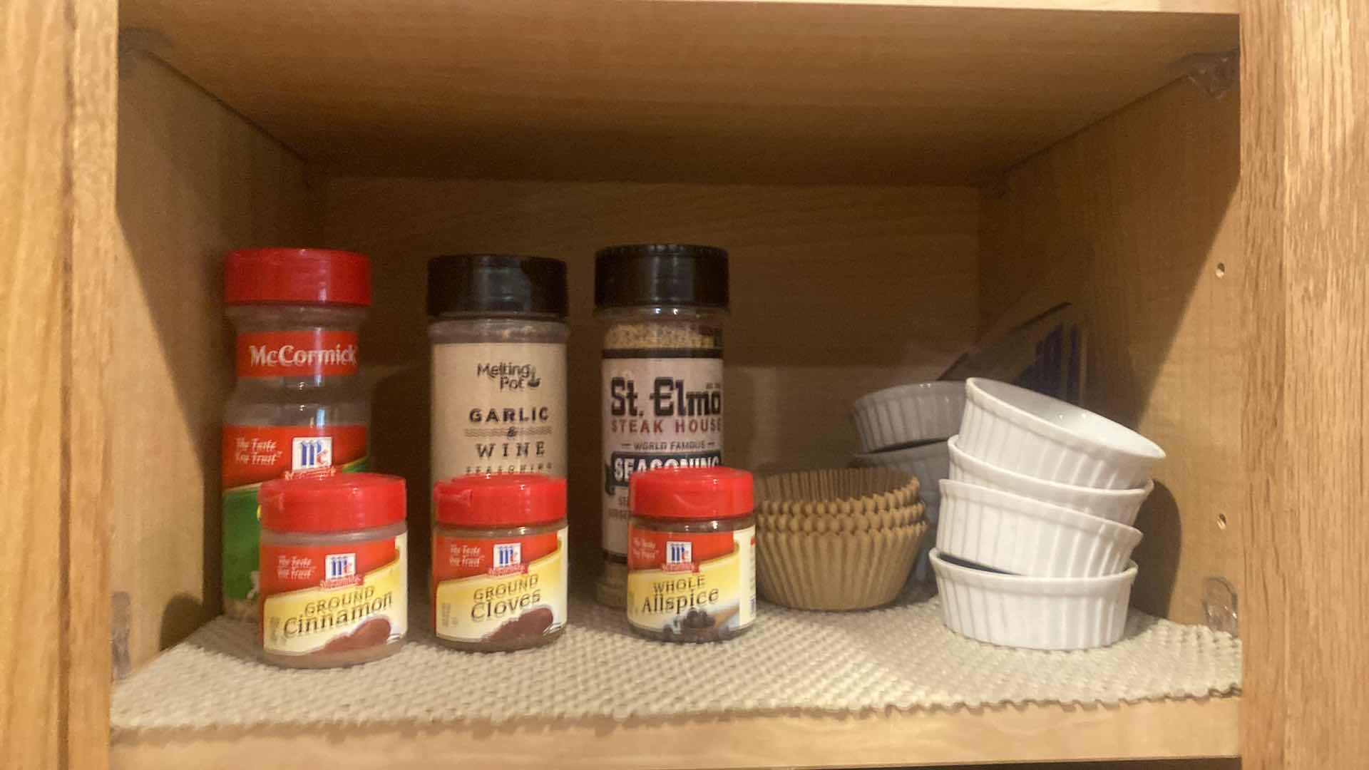 Photo 1 of CONTENTS OF KITCHEN CABINET- SPICES & SOUP & SANDWICH PLATES