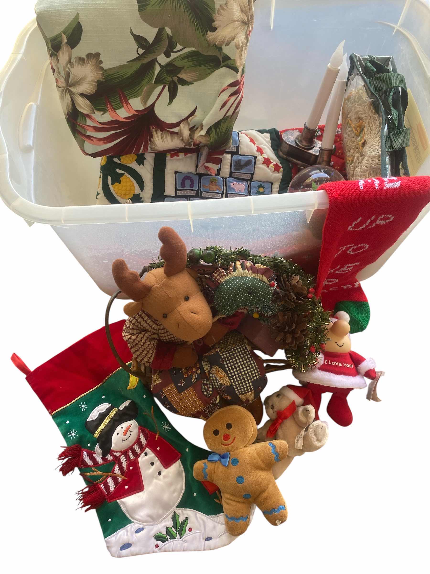 Photo 1 of TOTE WITH CHRISTMAS & HAWAIIAN PRINT TABLE CLOTH