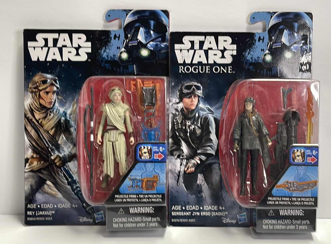 Photo 1 of NIB STAR WARS ROGUE ONE SERGEANT JYN ERSO& THE FORCE AWAKENS - REY (JAKKU) ACTION FIGURES - TOTAL RETAIL PRICE $27.99