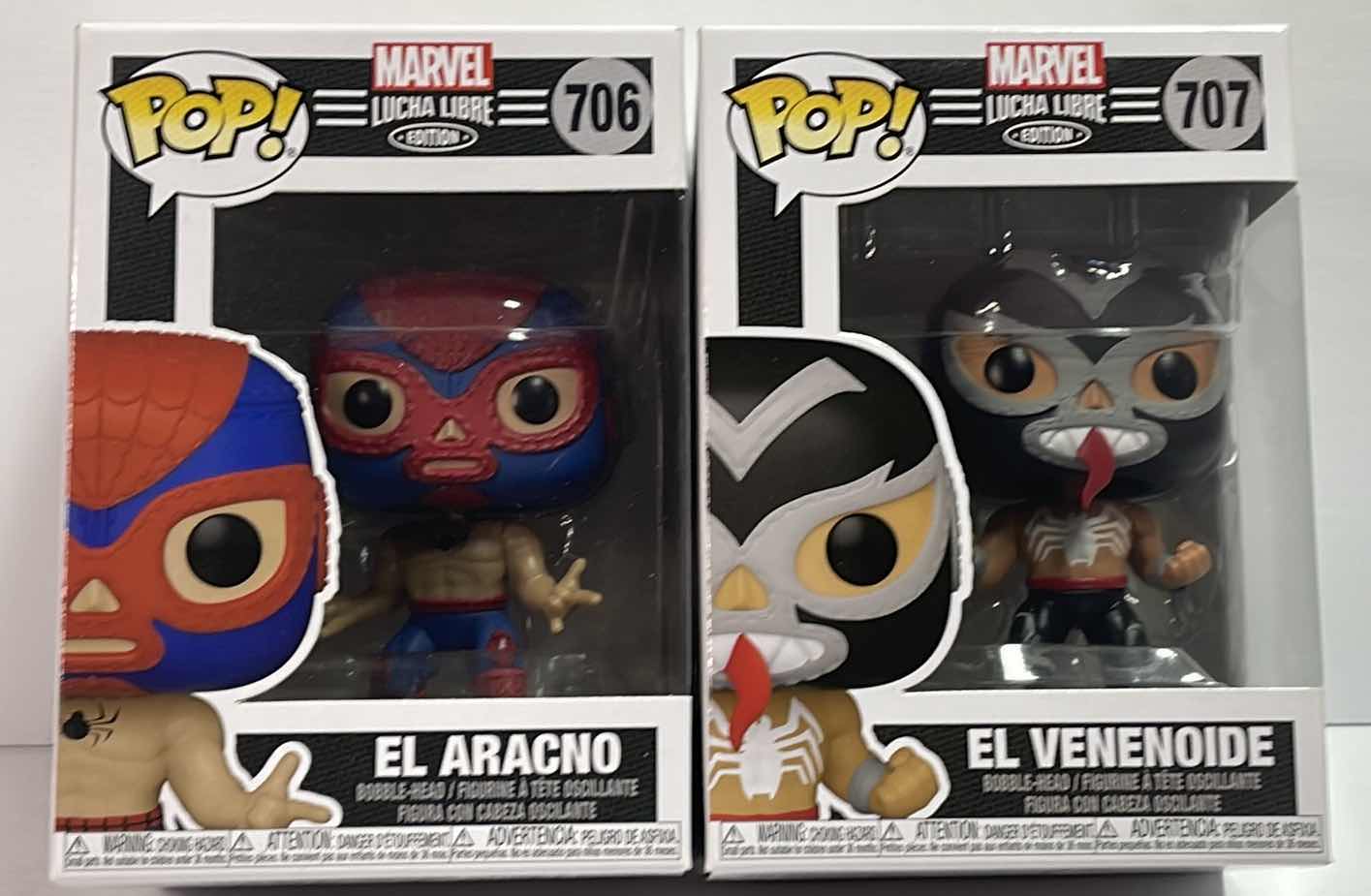 Photo 1 of NIB FUNKO POP MARVEL LUCHA LIBRRE EDITION SERIES "EL
ARACNO & EL VENENOIDE" - RETAIL PRICE $ 23.00