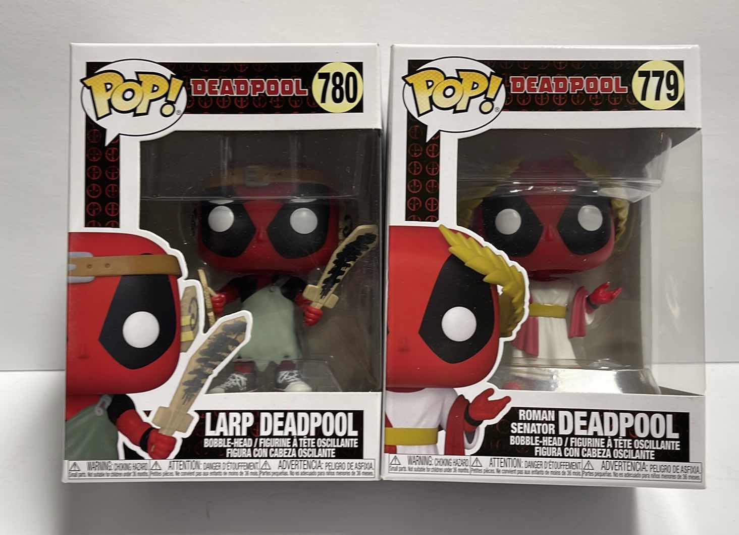 Photo 1 of NIB FUNKO POP DEADPOOL NERDY 30 YEARS SERIES "LARP DEADPOOL & ROMAN SENATOR DEADPOOL - RETAIL
PRICE $28.00