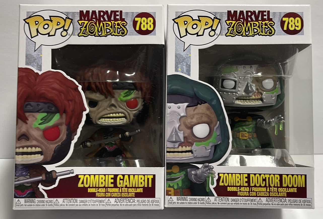 Photo 1 of NIB FUNKO POP MARVEL
ZOMBIES SERIES "ZOMBIE GAMBIT & ZOMBIE DOCTOR DOOM”-TOTAL RETAIL PRICE $19.00