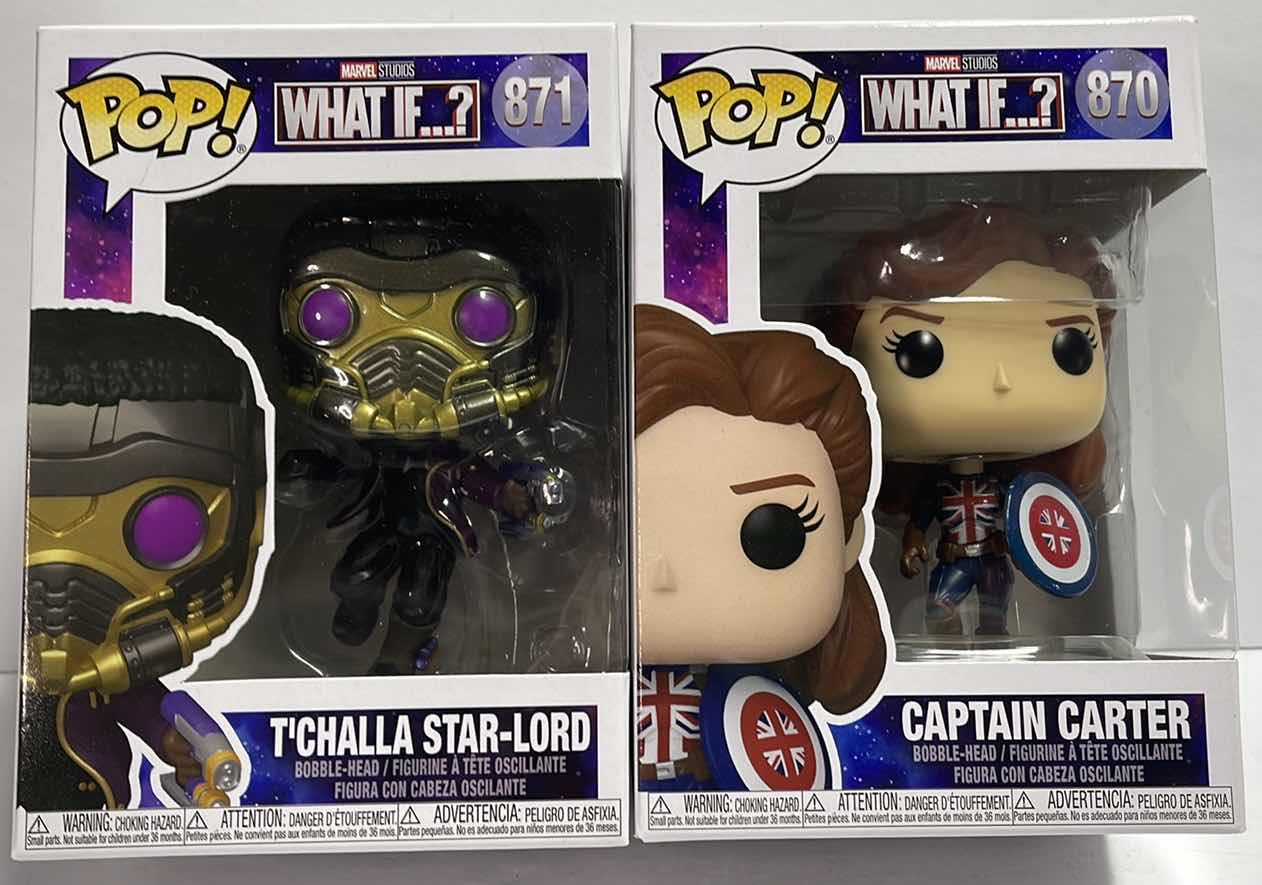 Photo 1 of NIB FUNKO POP WHAT IF ?
SERIES "CAPTAIN CARTER & T'CHALLA STAR-LORD" - TOTAL RETAIL PRICE $22.00