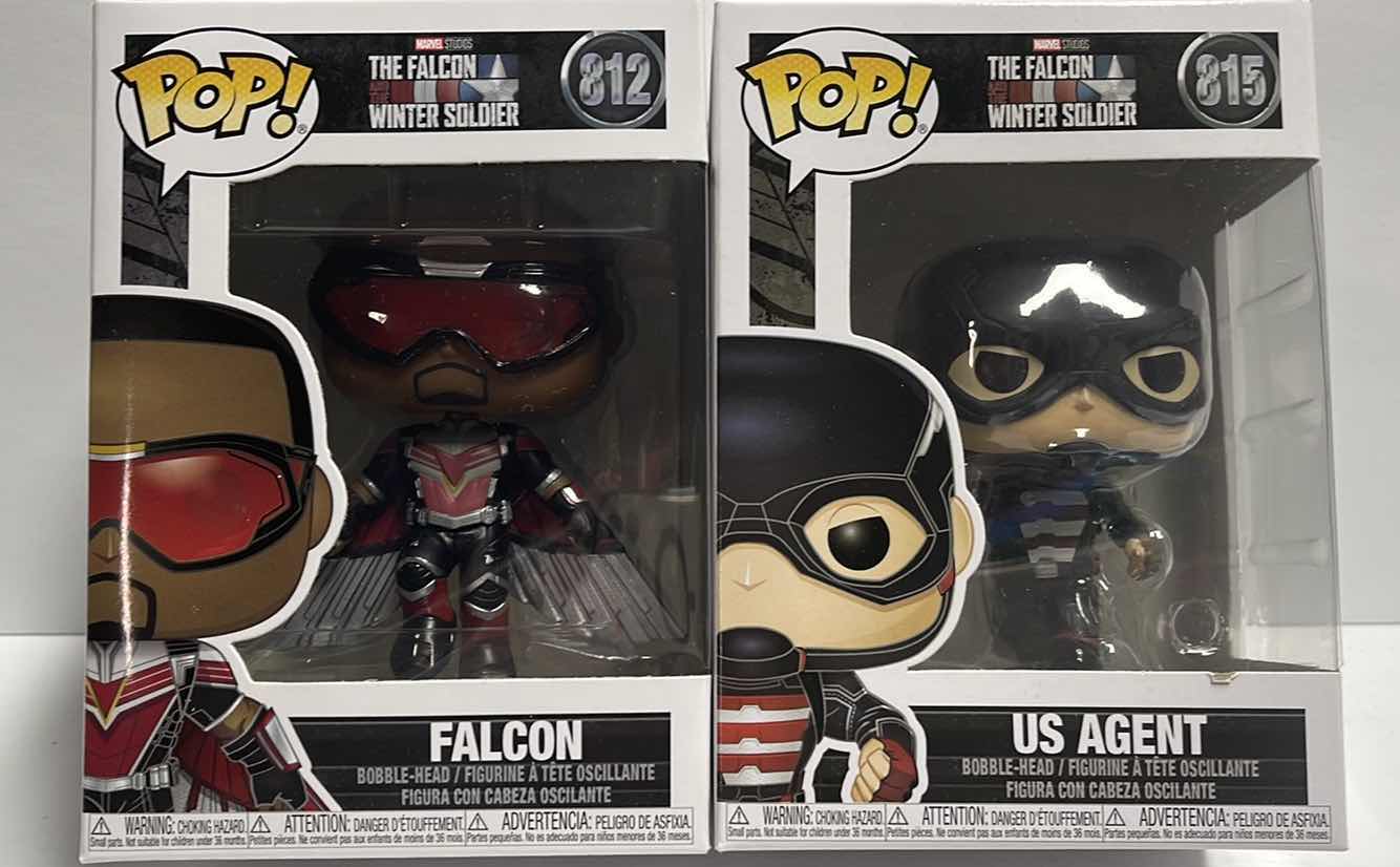 Photo 1 of NIB FUNKO POP MARVEL SERIES THE FALCON WINTER SOLDIER
"FALCON w/WINGS  & US AGENT”-TOTAL RETAIL PRICE $26.99