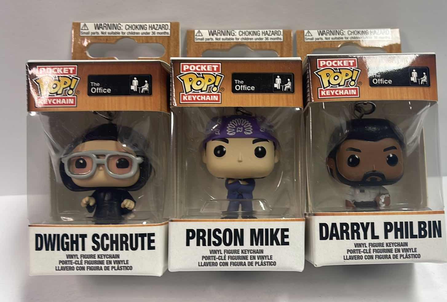 Photo 1 of NEW 3 POCKET POP KEYCHAINS “THE OFFICE “ - DARRYL PHILBIN , PRISON MIKE & DWIGHT SCHRUTE - TOTAL RETAIL PRICE $ 36.00