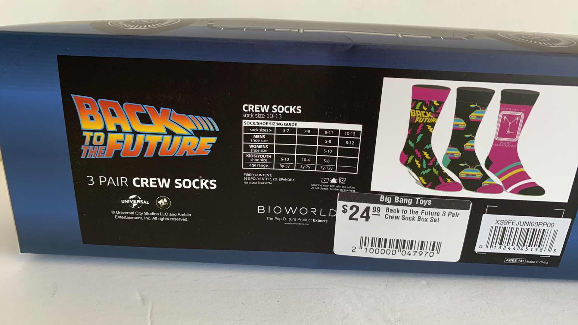 Photo 2 of NEW BIOWORLD BACK TO THE FUTURE 3-PACK CREW SOCKS SET (MENS 8-12)