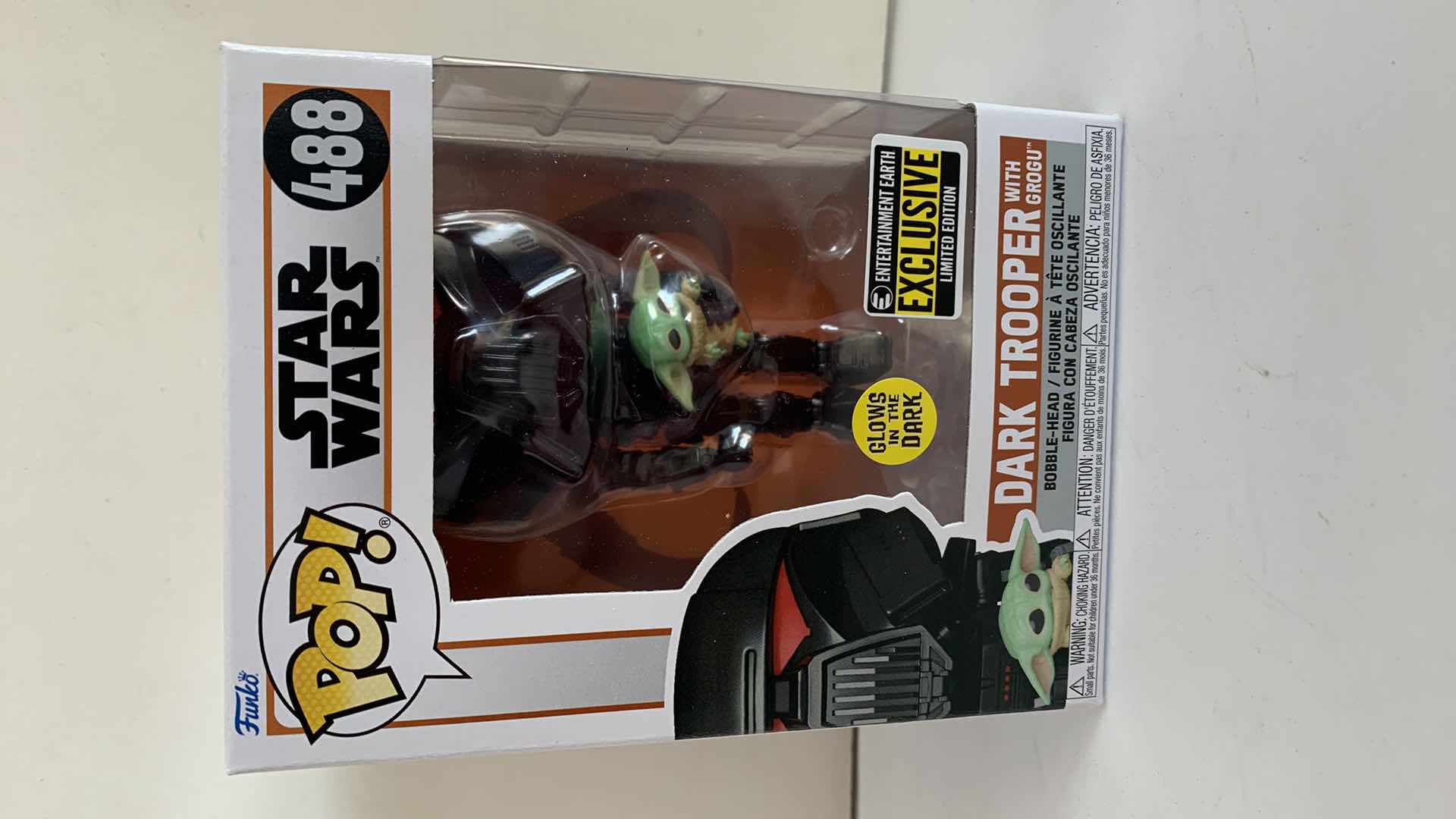 Photo 1 of NEW FUNKO POP STAR WARS GLOW IN THE DARK BOBBLEHEAD VINYL FIGURE #488 DARK TROOPER W GROGU