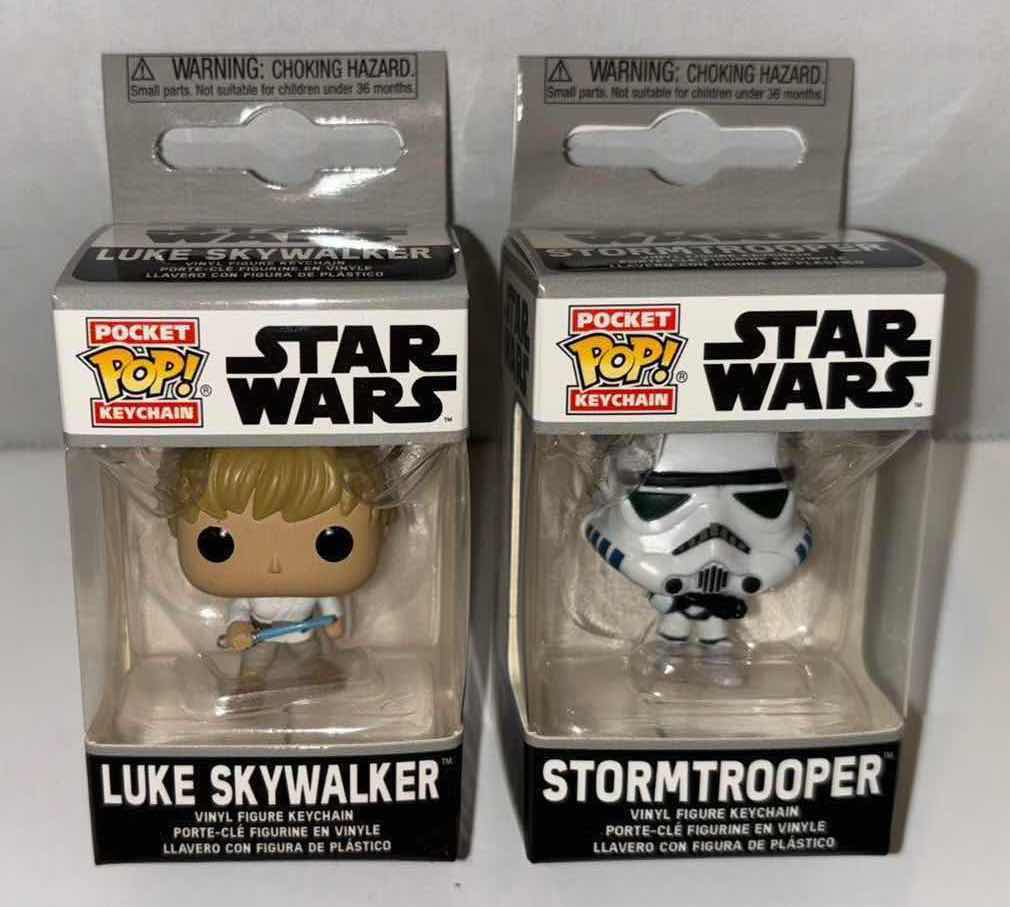 Photo 1 of NEW 2-PACK FUNKO POP! STAR WARS POCKET POP KEYCHAIN, “LUKE SKYWALKER & STORMTROOPER”