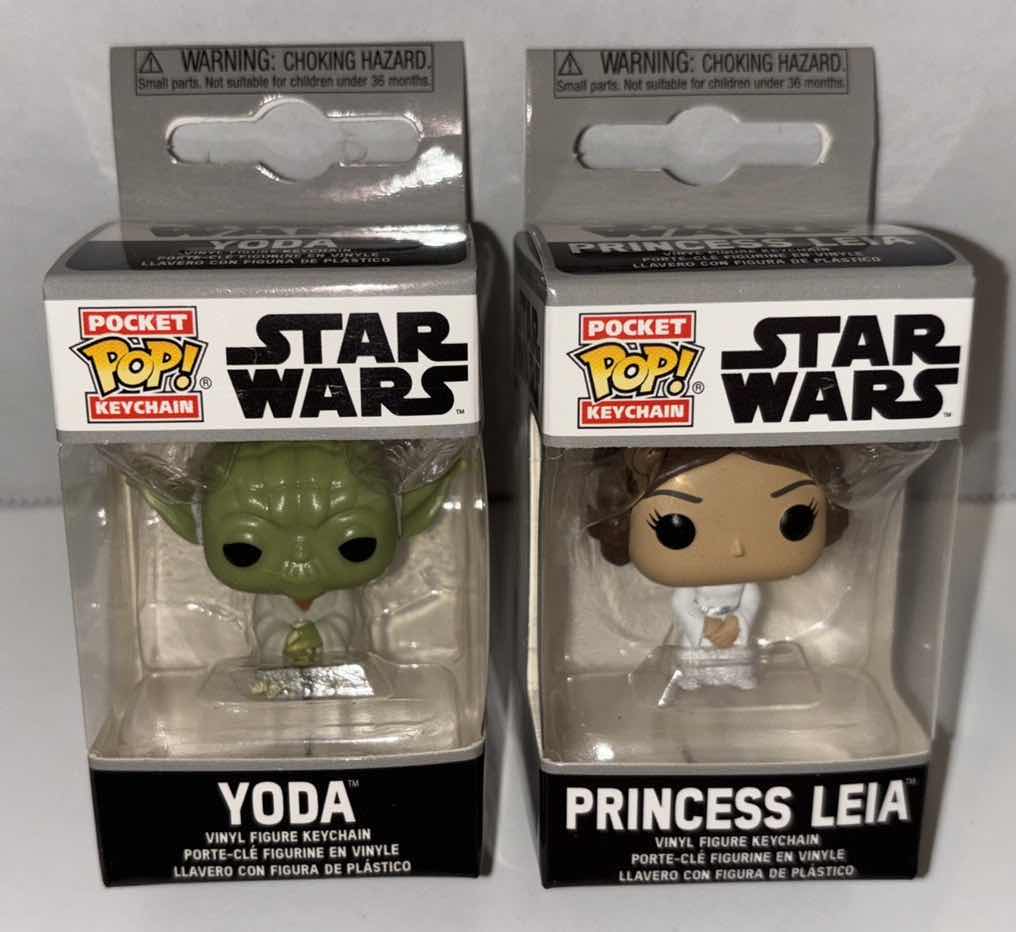 Photo 1 of NEW 2-PACK FUNKO POP! STAR WARS POCKET POP KEYCHAIN, “YODA & PRINCESS LEIA”