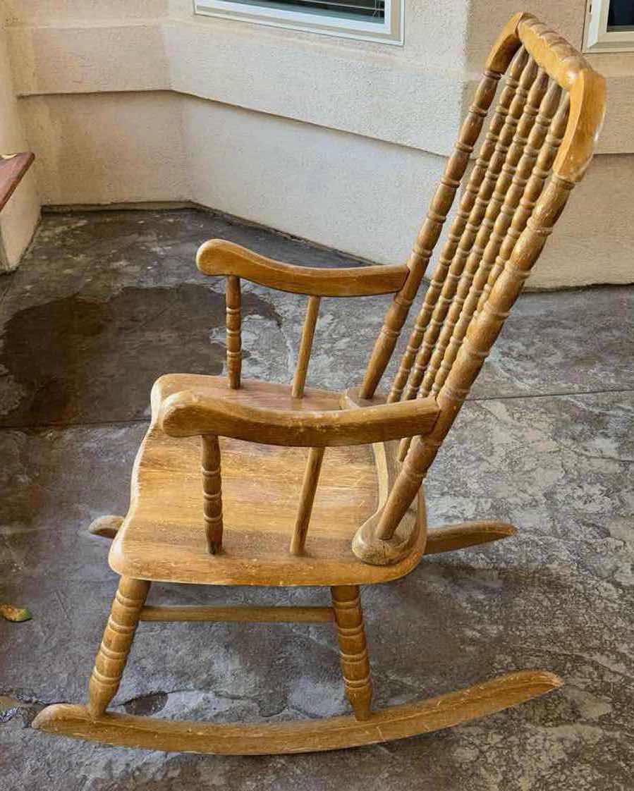Photo 3 of ANTIQUE SOLID WOOD ROCKING CHAIR 22” X 34” H42”