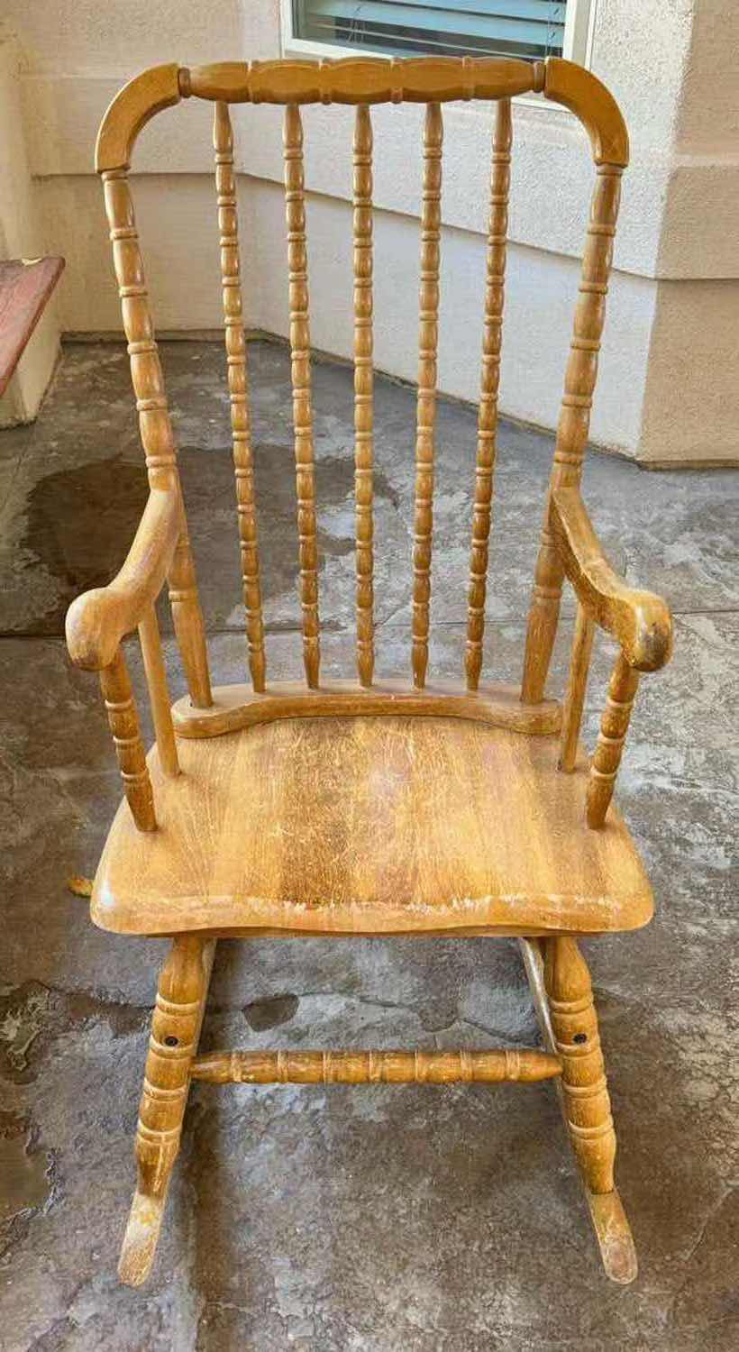 Photo 4 of ANTIQUE SOLID WOOD ROCKING CHAIR 22” X 34” H42”