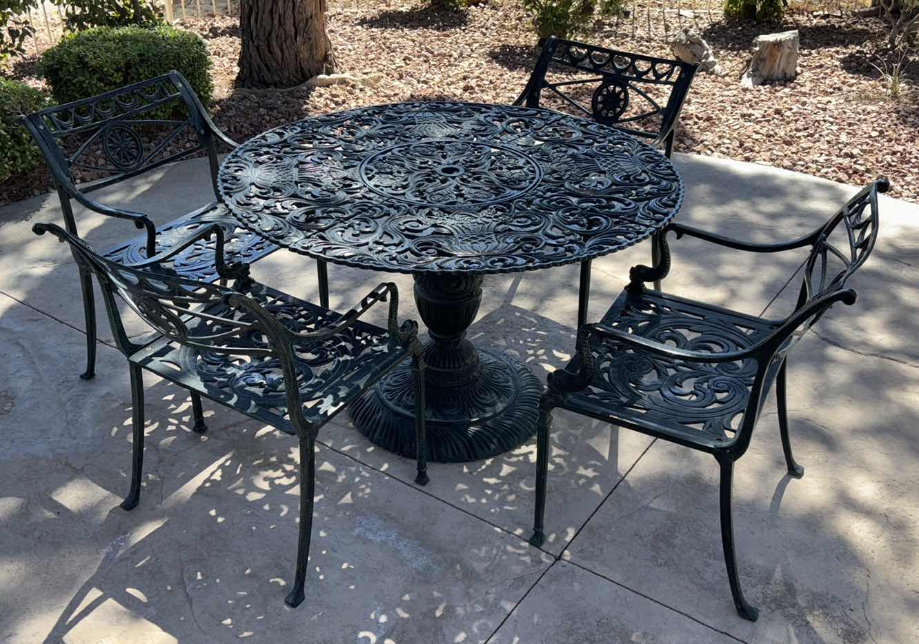 Photo 1 of KENNETH LYNCH & SONS DOLPHIN AND STARS WROUGHT IRON OUTDOOR PATIO DINING 5PC SET