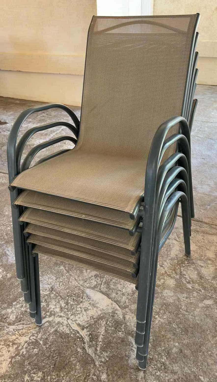 Photo 1 of STACKABLE STEEL SLING OUTDOOR PATIO DINING CHAIR SET OF 6, TAUPE