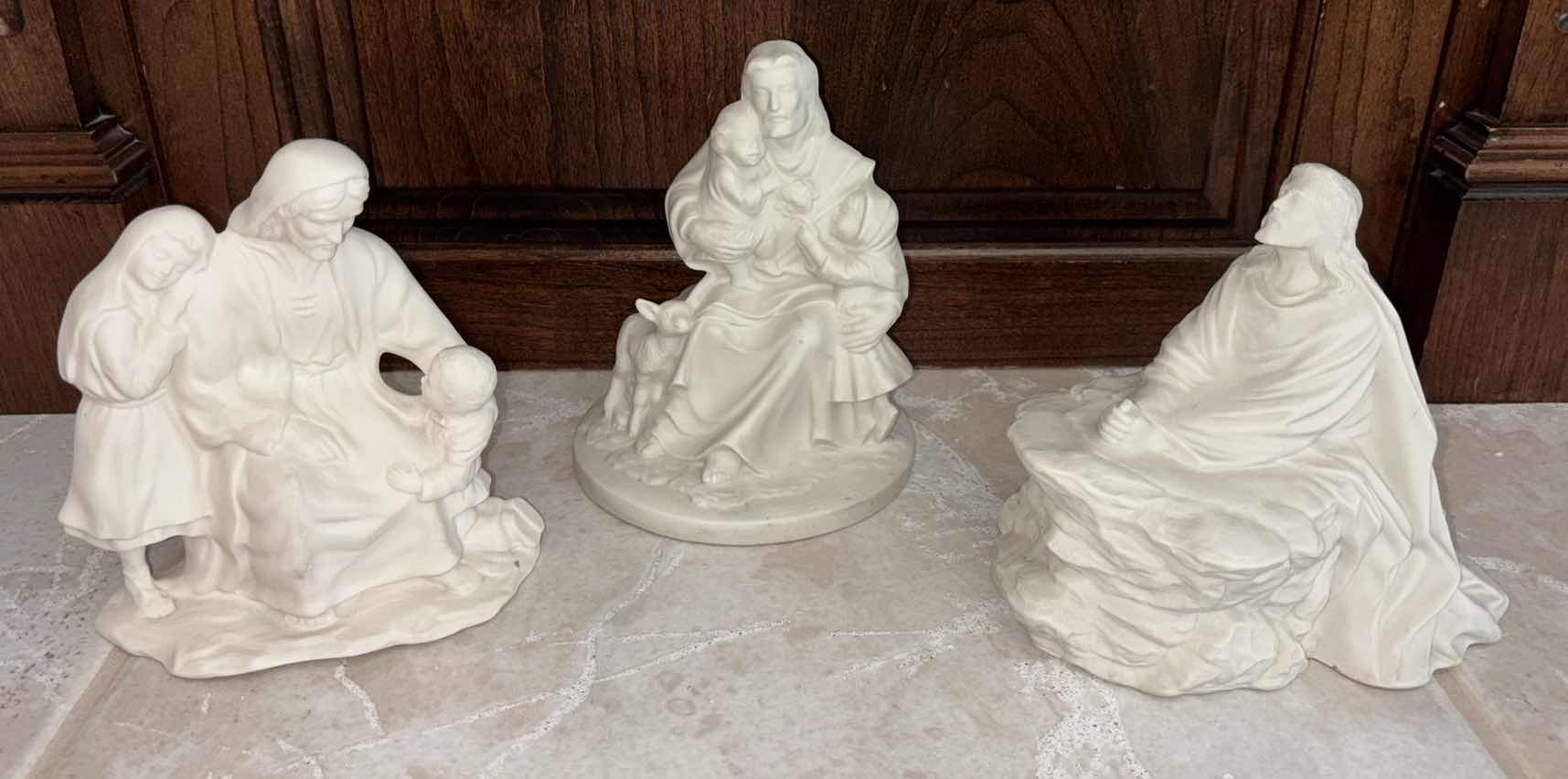 Photo 1 of 3 PCS CERAMIC RELIGIOUS FIGURES (TALLEST IS 7”)