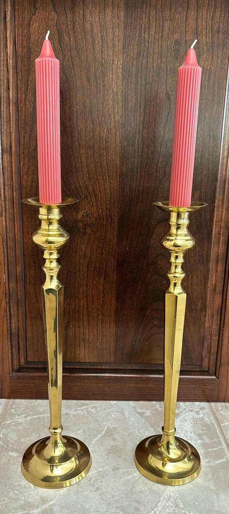 Photo 1 of HOSLEY SOLID BRASS 17.6” CANDLESTICKS (2)