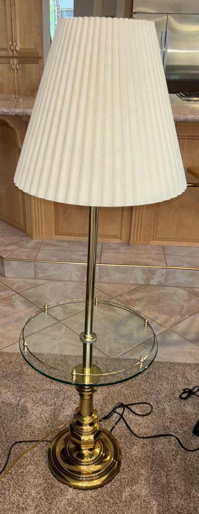 Photo 1 of SOLID BRASS PEDESTAL W 1/2” GLASS TOP FLOOR LAMP H56”