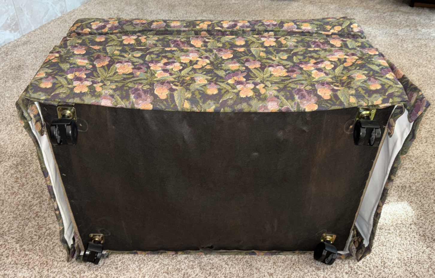 Photo 4 of FLORAL UPHOLSTERED OTTOMAN W CASTER WHEELS 21.5” x 30” H16.5”