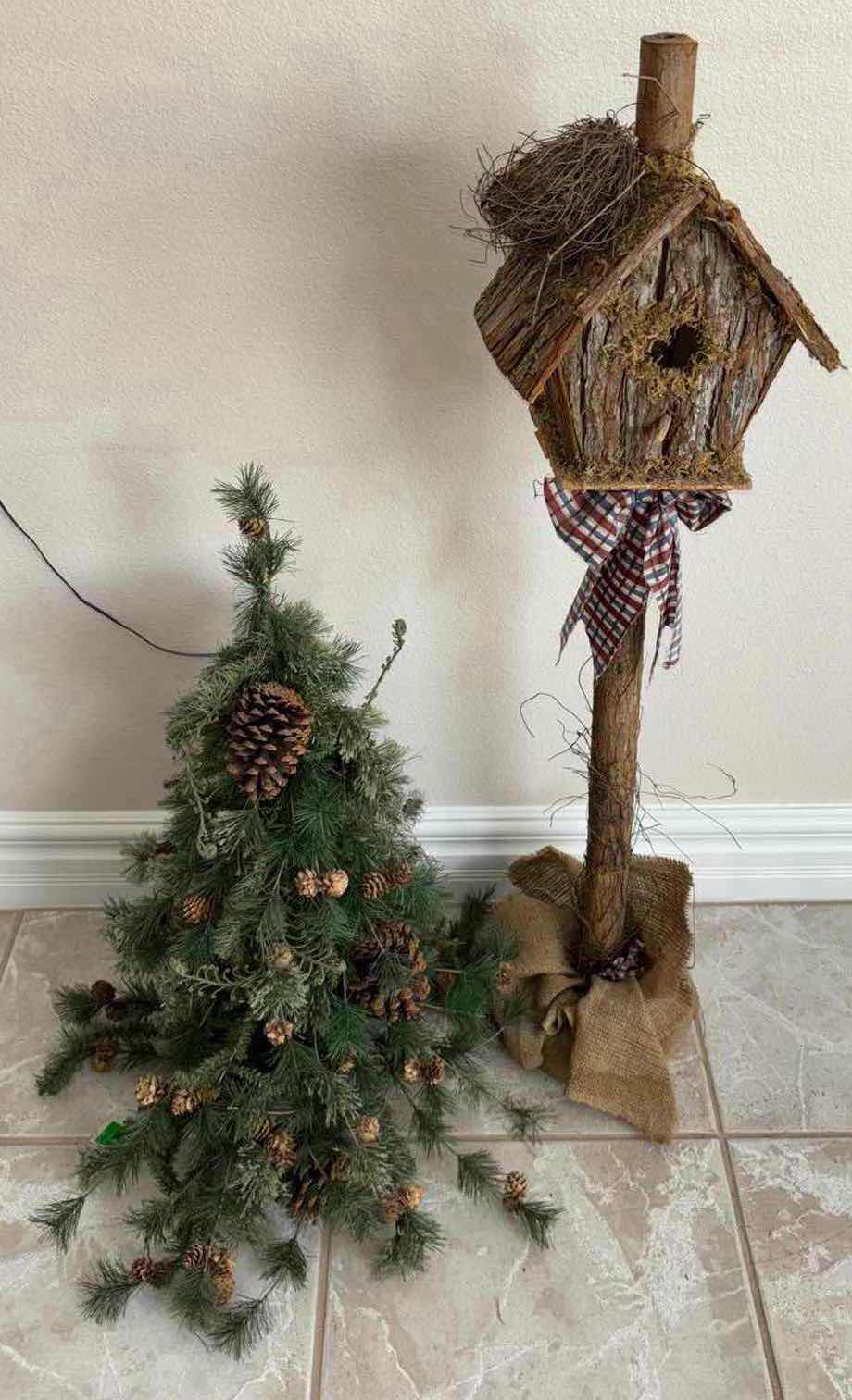 Photo 1 of 2 PC RUSTIC PINE TREE & BIRDHOUSE DECOR (H71”)