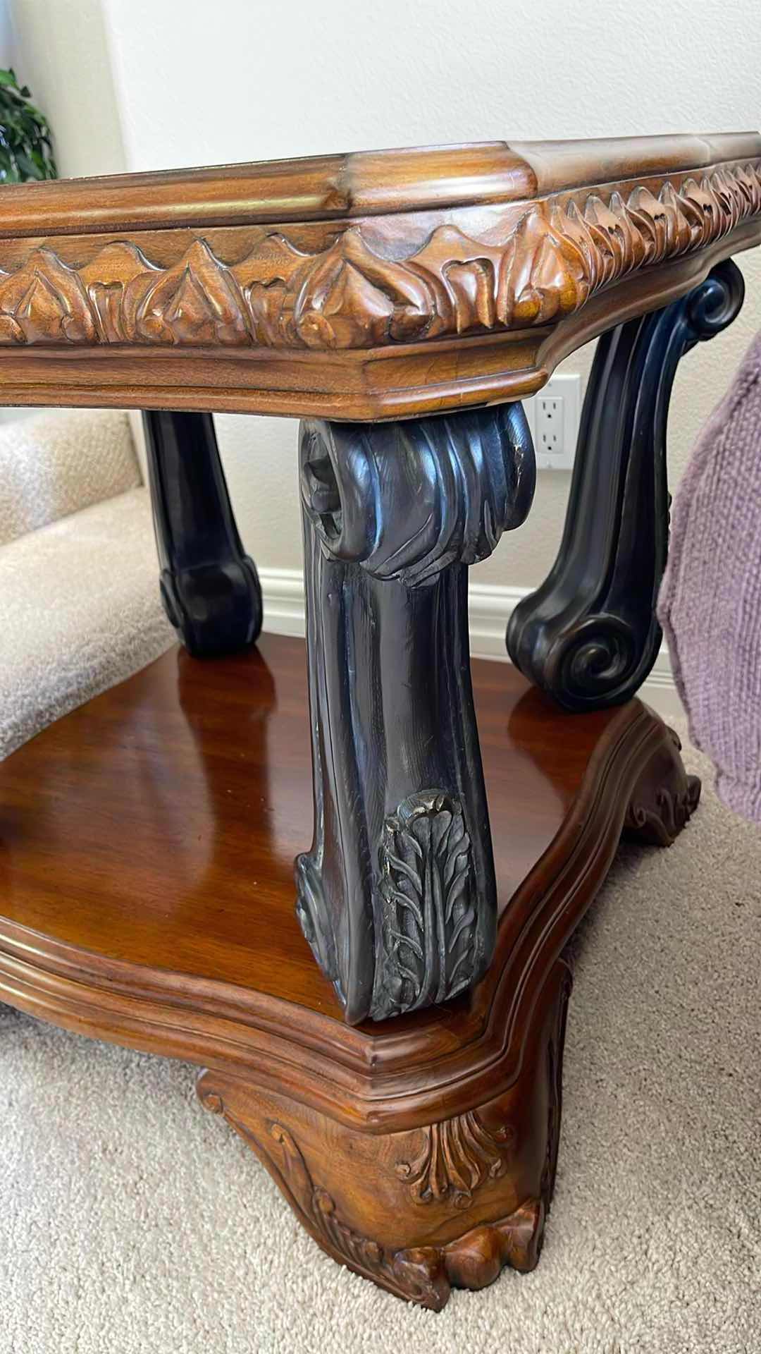 Photo 3 of THOMASVILLE LIVING ROOM CARVED SOLID WOOD END TABLE 30” X 30” H26”