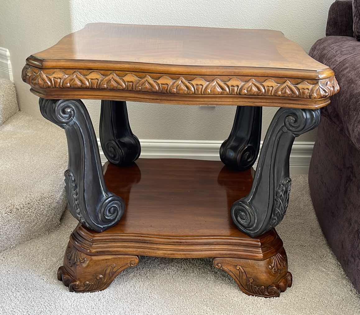 Photo 1 of THOMASVILLE LIVING ROOM CARVED SOLID WOOD END TABLE 30” X 30” H26”