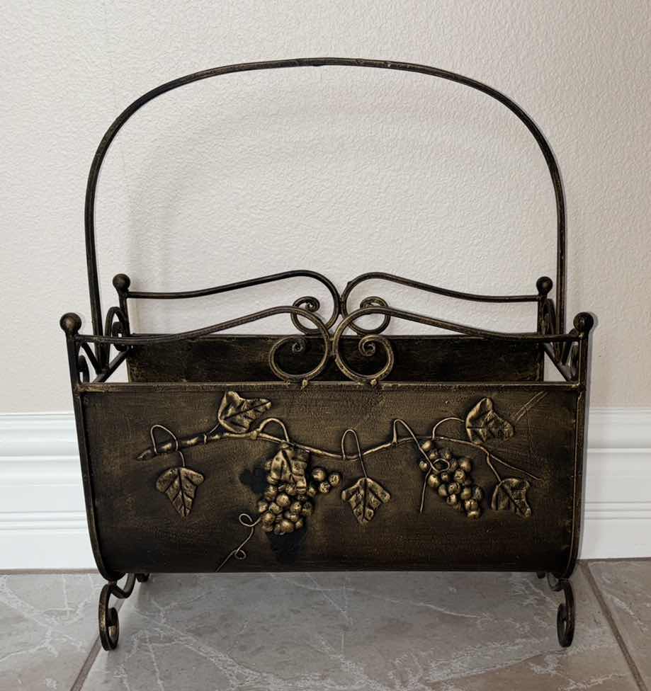 Photo 1 of TARNISHED METAL MAGAZINE RACK 7” X 15.5” H18.25”