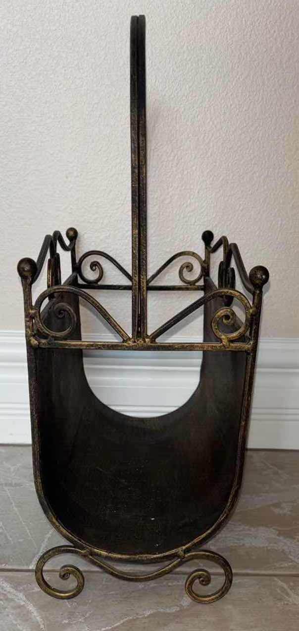 Photo 2 of TARNISHED METAL MAGAZINE RACK 7” X 15.5” H18.25”